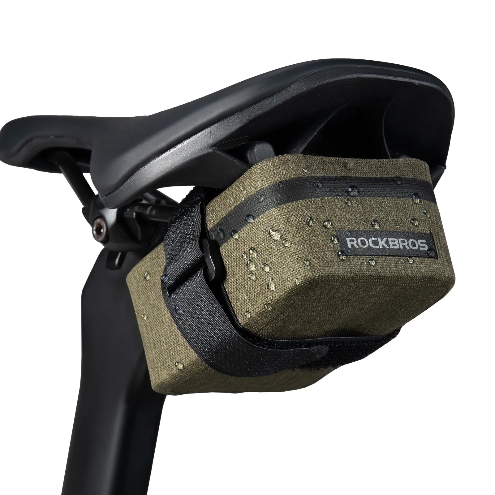 Rockbros AS-137 0.4L compact waterproof saddle bag mounted under a bicycle seat
#color_green
