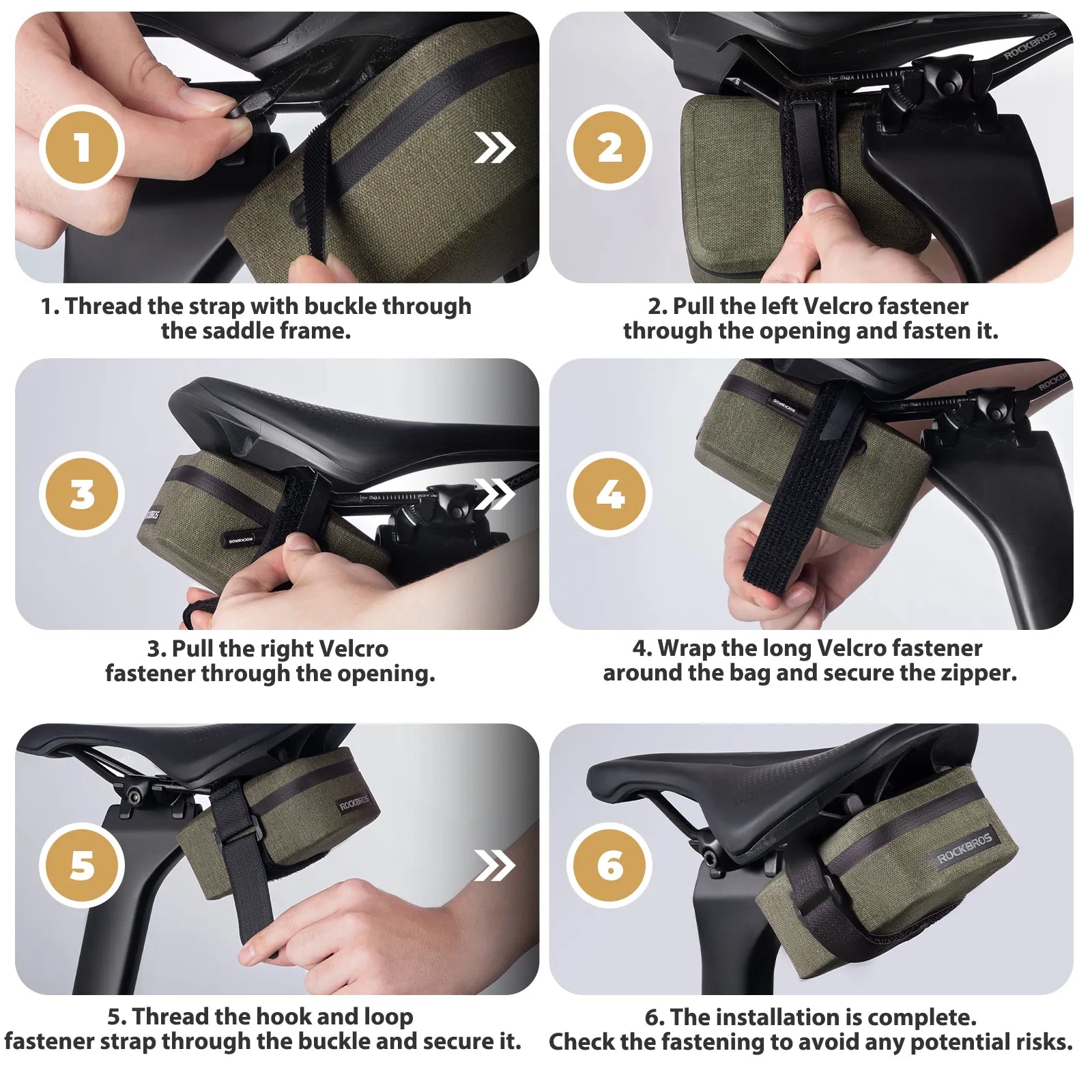 Rockbros AS-137 0.4L compact waterproof saddle bag mounted under a bicycle seat
#color_green