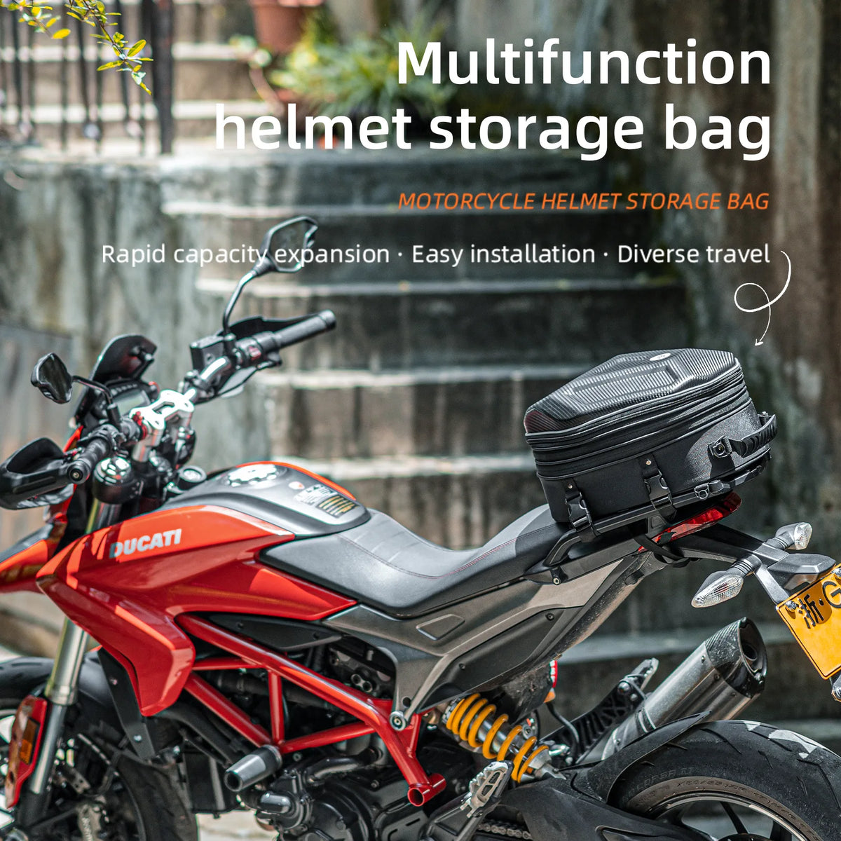 ROCKBROS Motorcycle Rear Rack Bag 20–35L, EVA Hard Shell Expandable Tail Bag