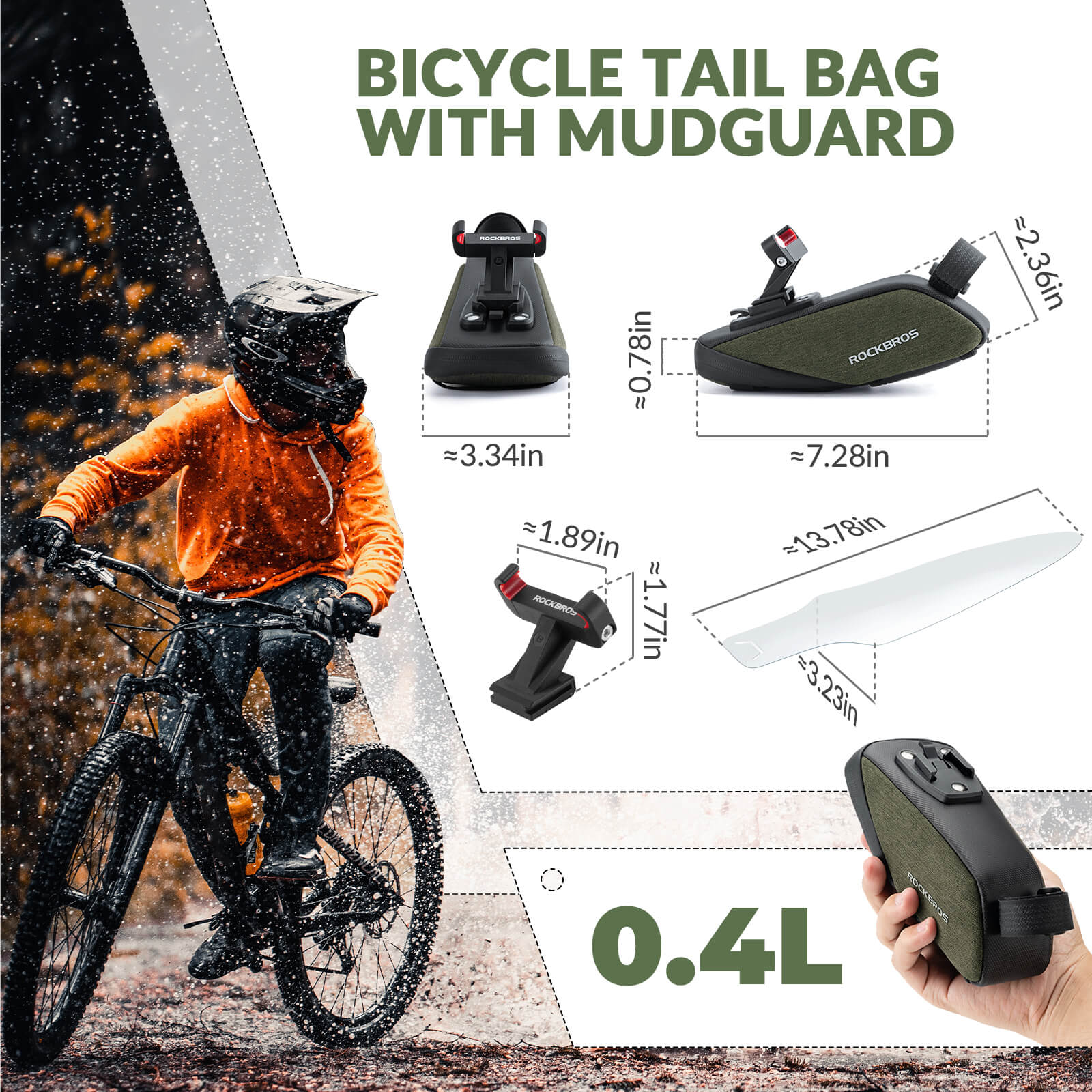 ROCKBROS Waterproof Saddle Bag with Mudguard for Road and MTB Cycling