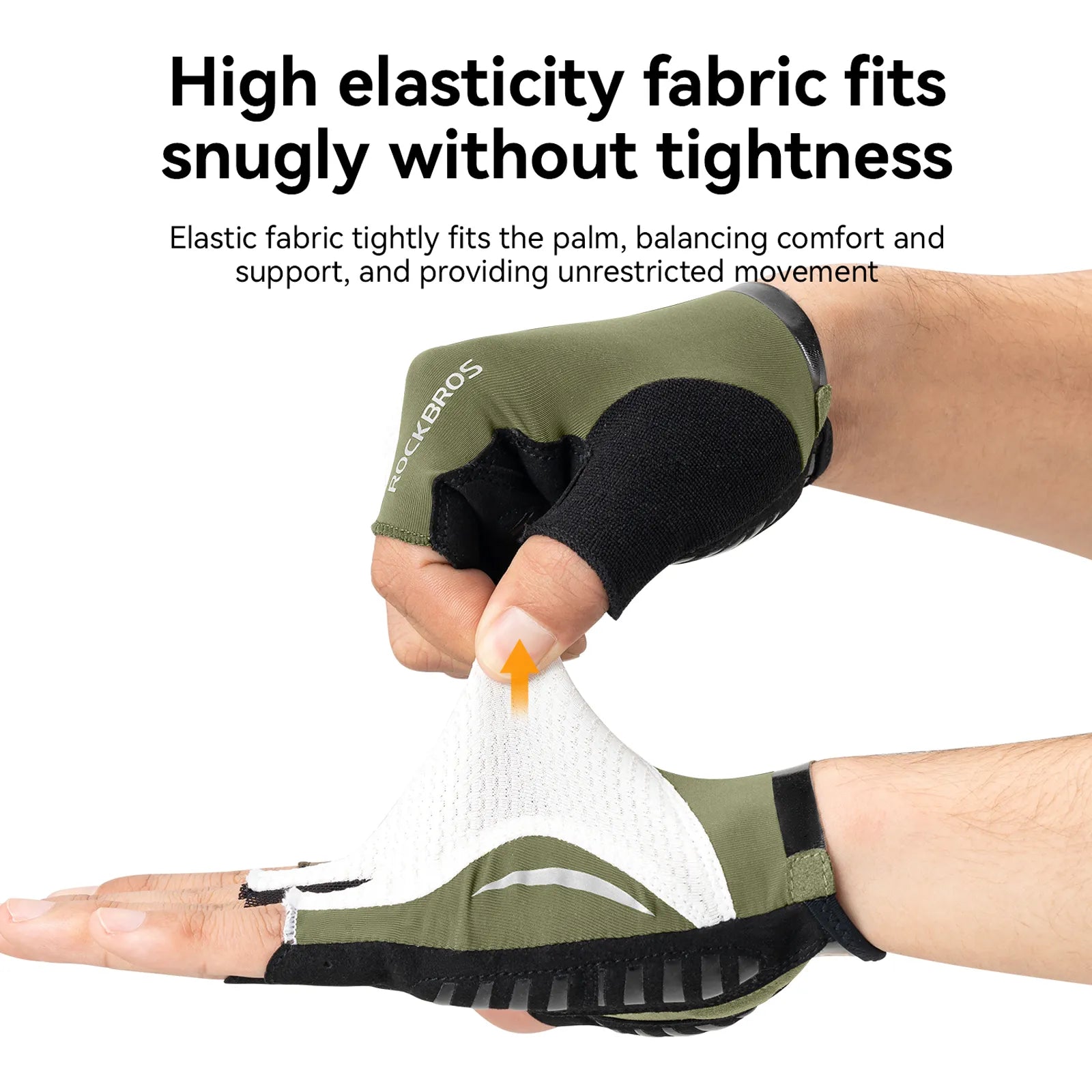 ROCKBROS olive green anti-slip half-finger cycling gloves overview