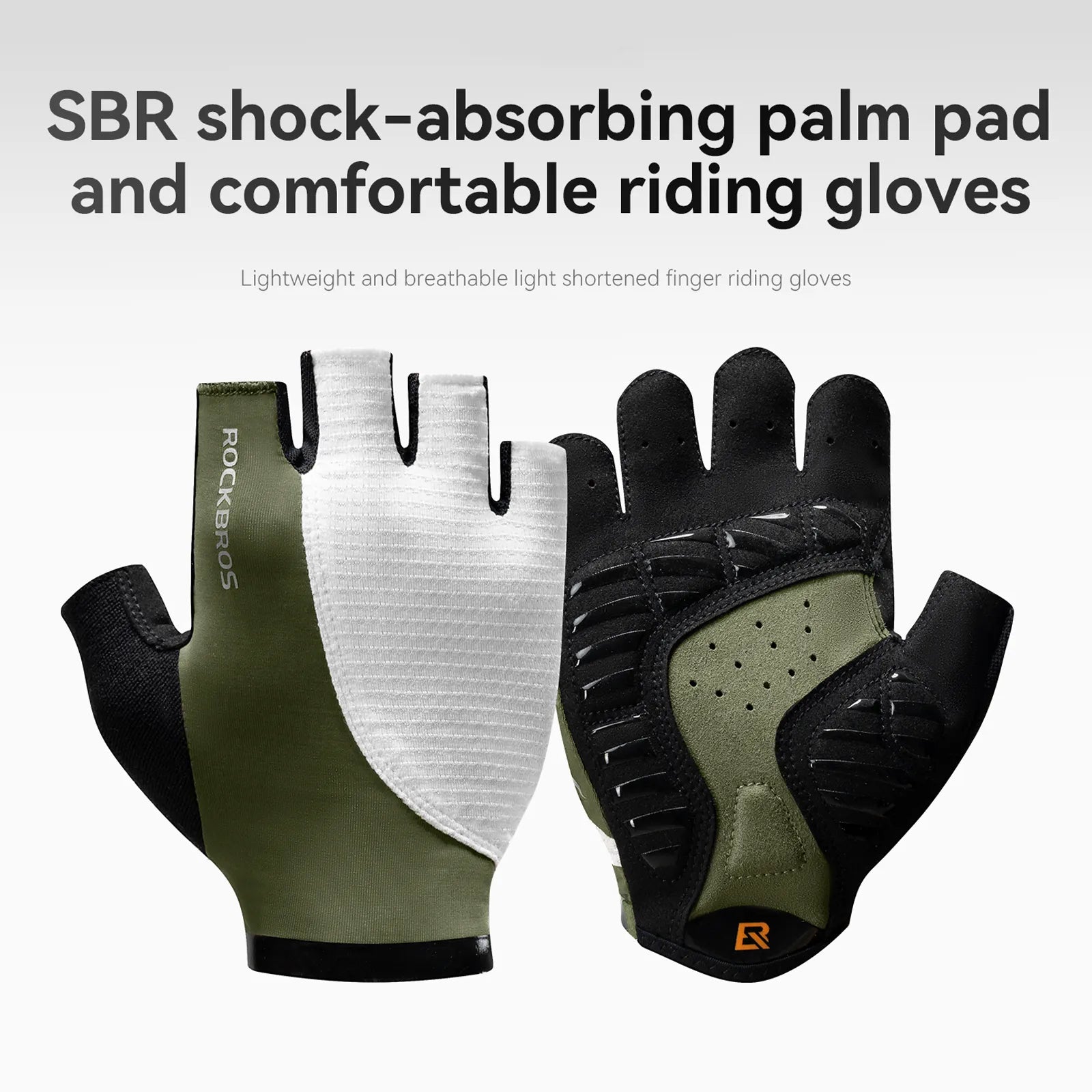 ROCKBROS olive green anti-slip half-finger cycling gloves overview