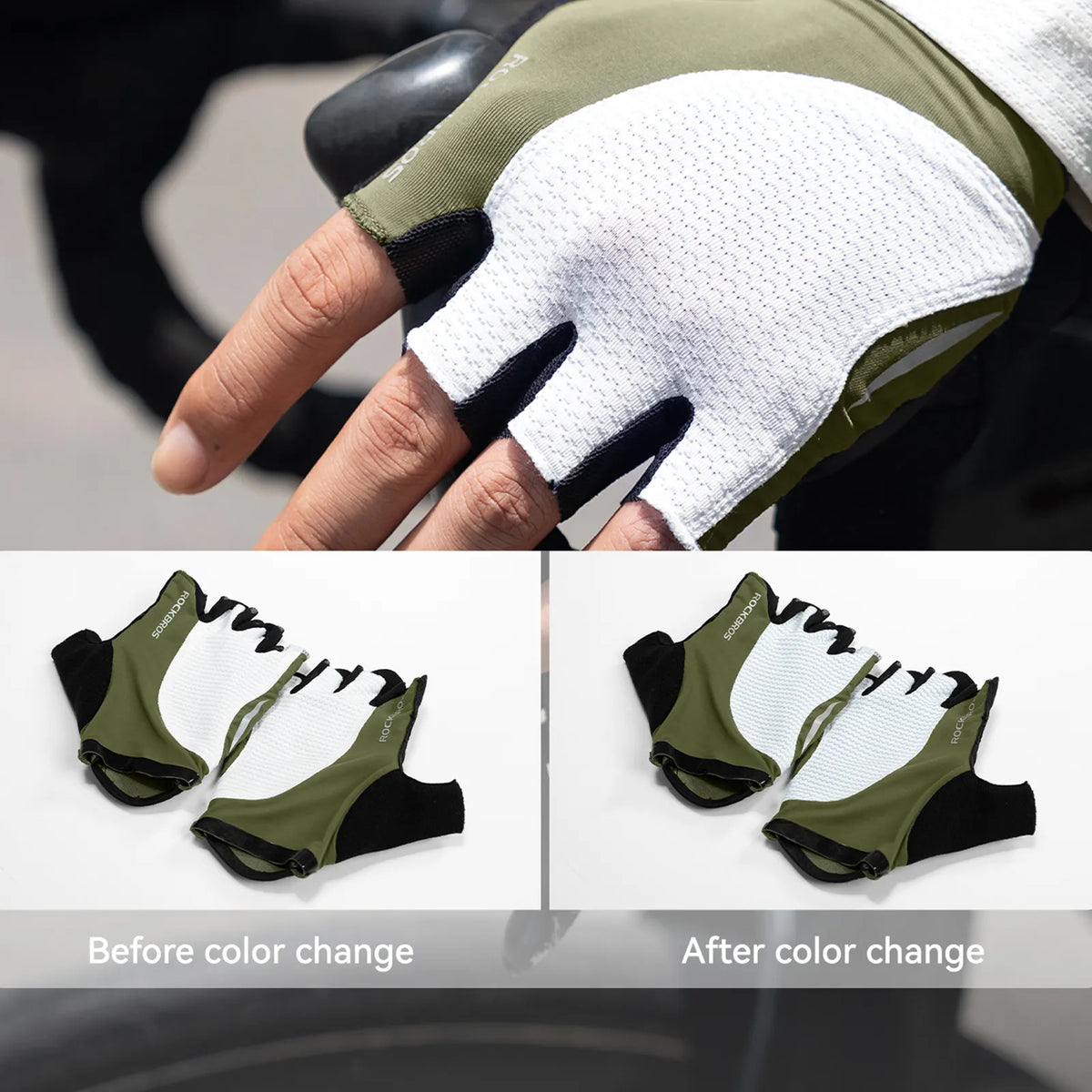 ROCKBROS olive green anti-slip half-finger cycling gloves overview