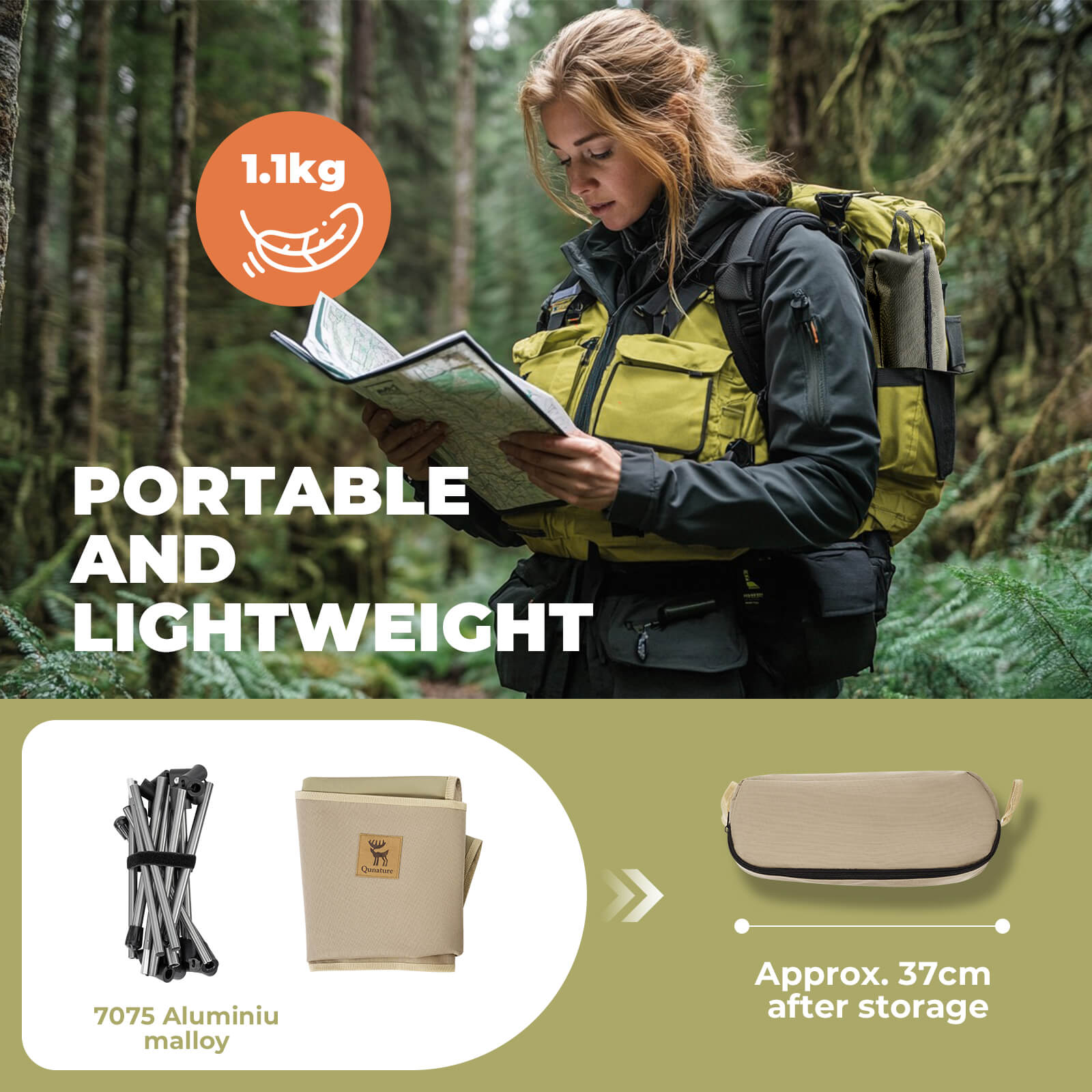 rockbros lightweight and easy carry camping chair.
#color_light khaki