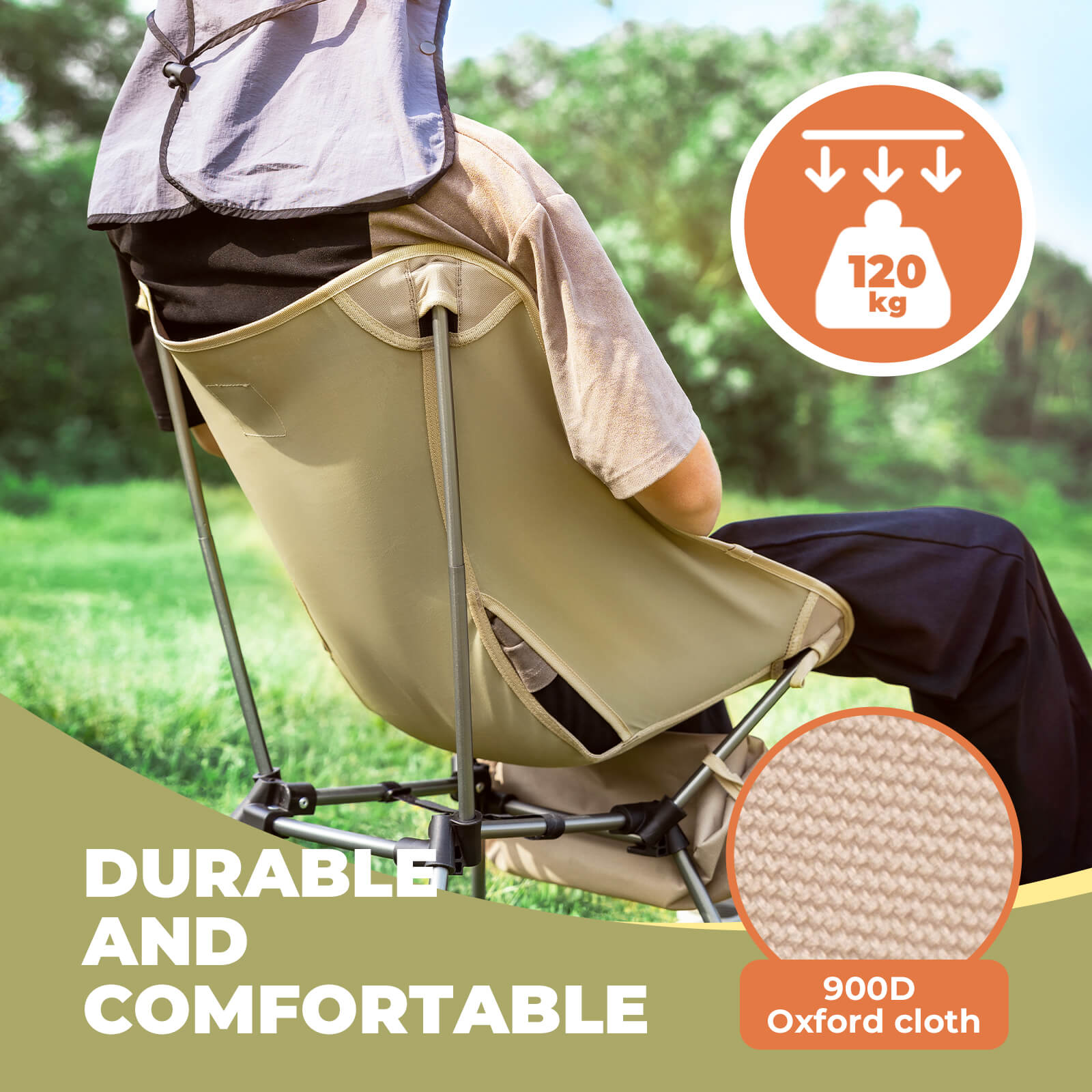 rockbros lightweight and easy carry camping chair.
#color_light khaki