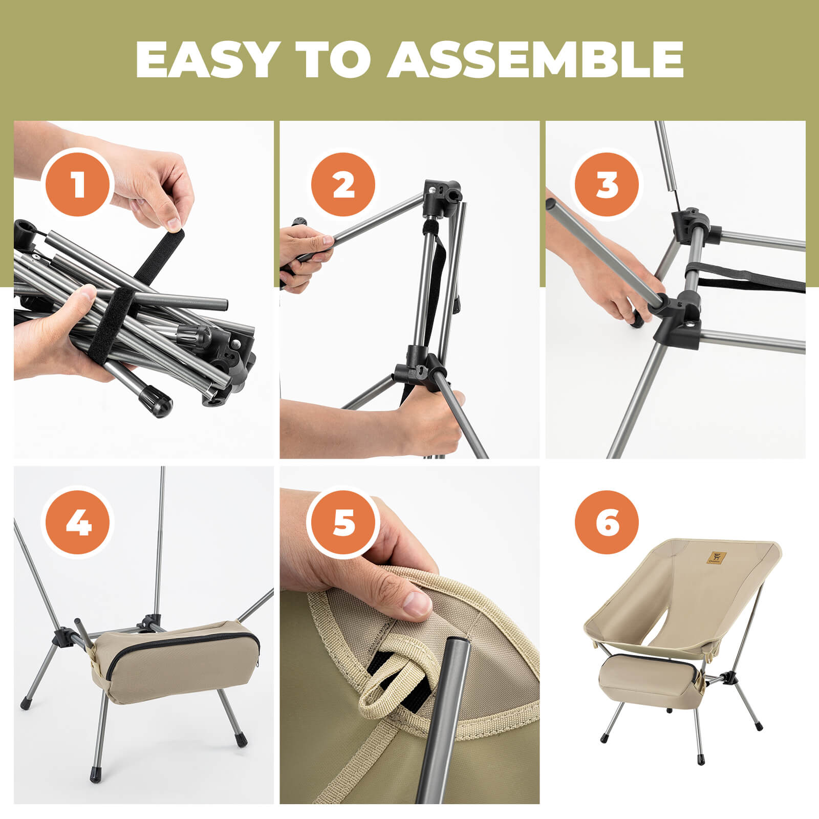 rockbros lightweight and easy carry camping chair.
#color_light khaki