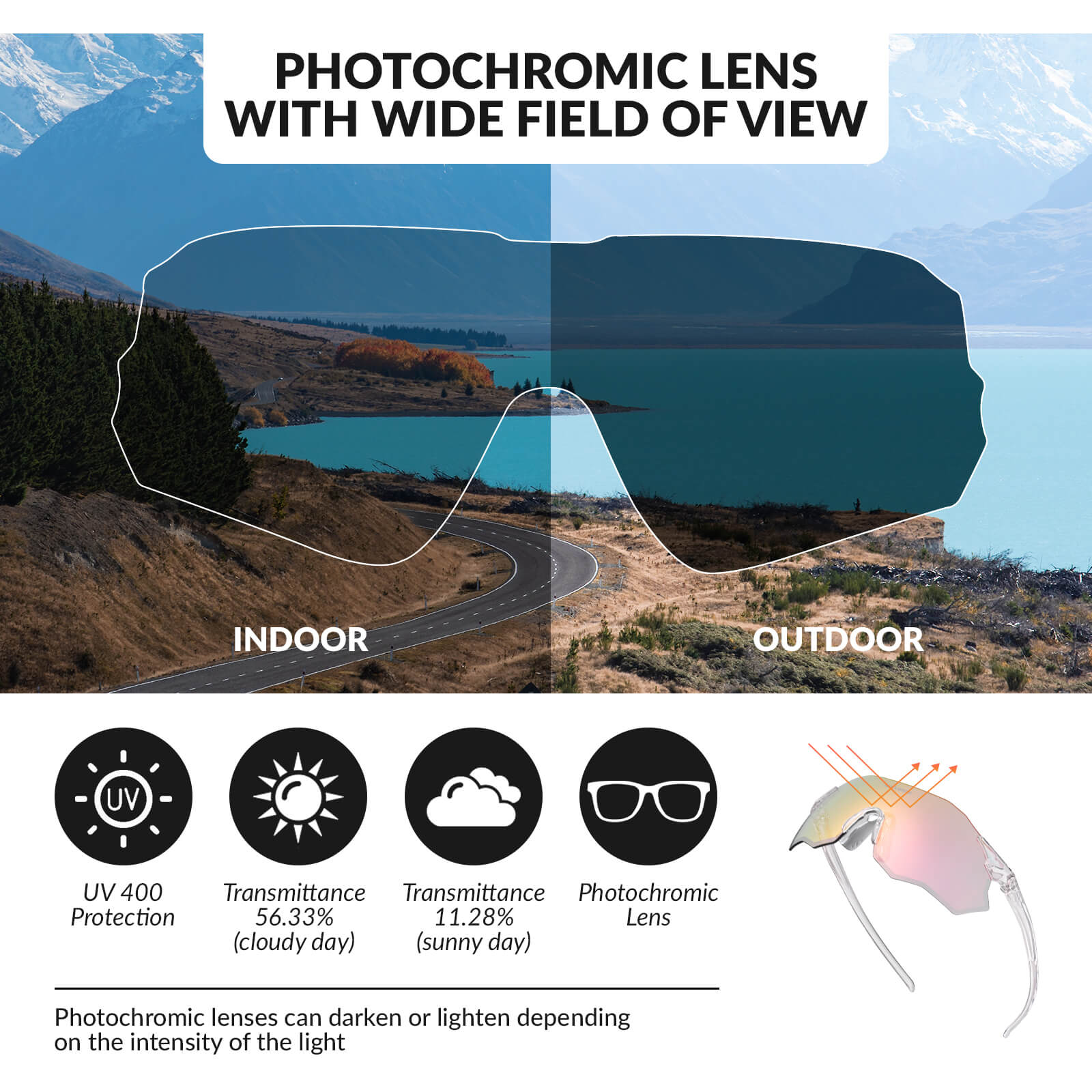rockbros photochromic cycling glasses uv400 protection tr90 lightweight frame for outdoor riding