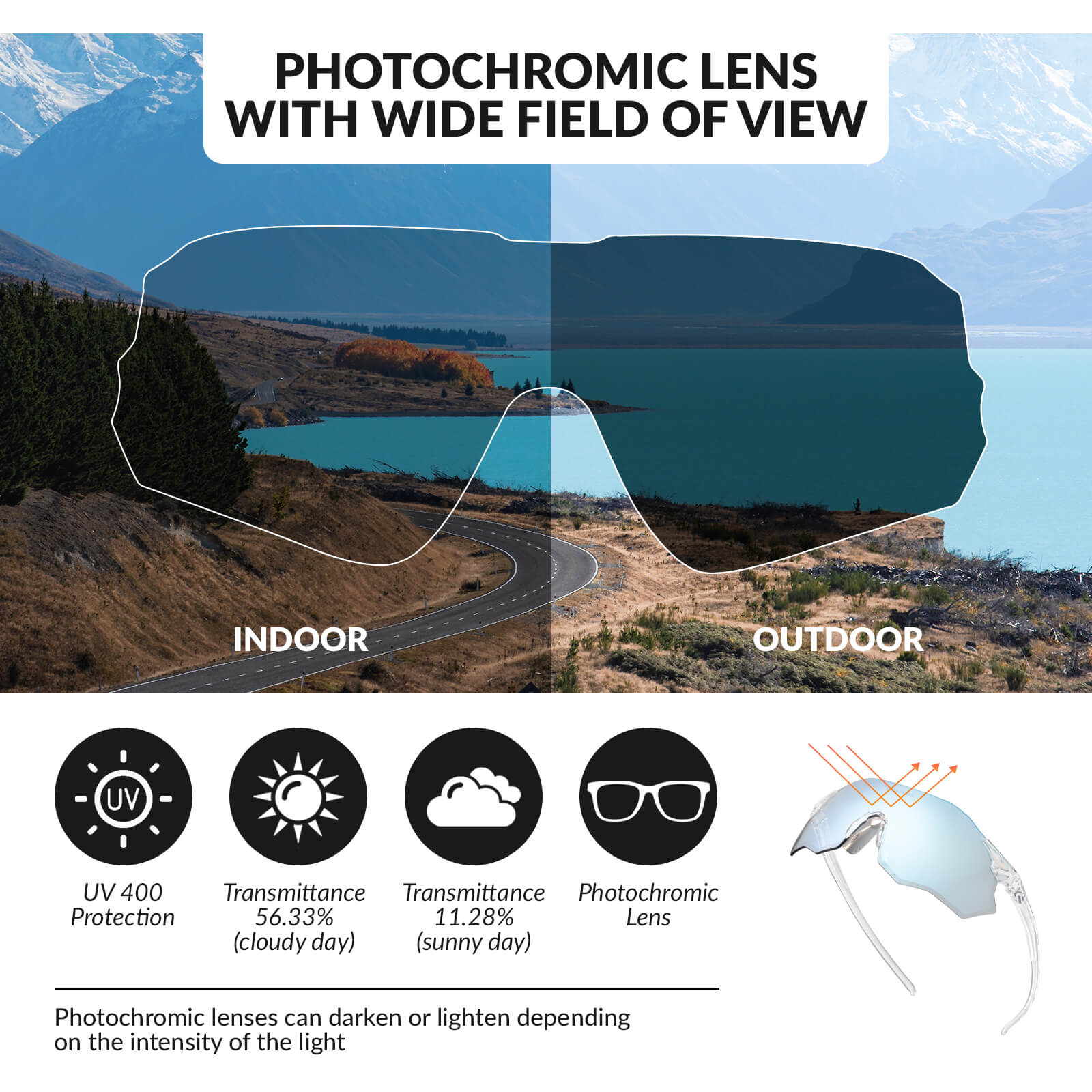 rockbros photochromic cycling glasses uv400 protection tr90 lightweight frame for outdoor riding
