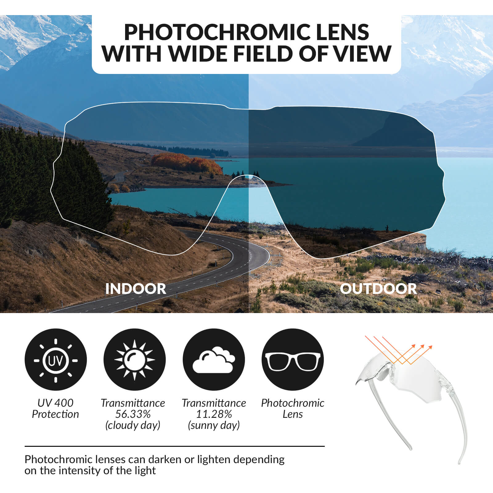 rockbros photochromic cycling glasses uv400 protection tr90 lightweight frame for outdoor riding