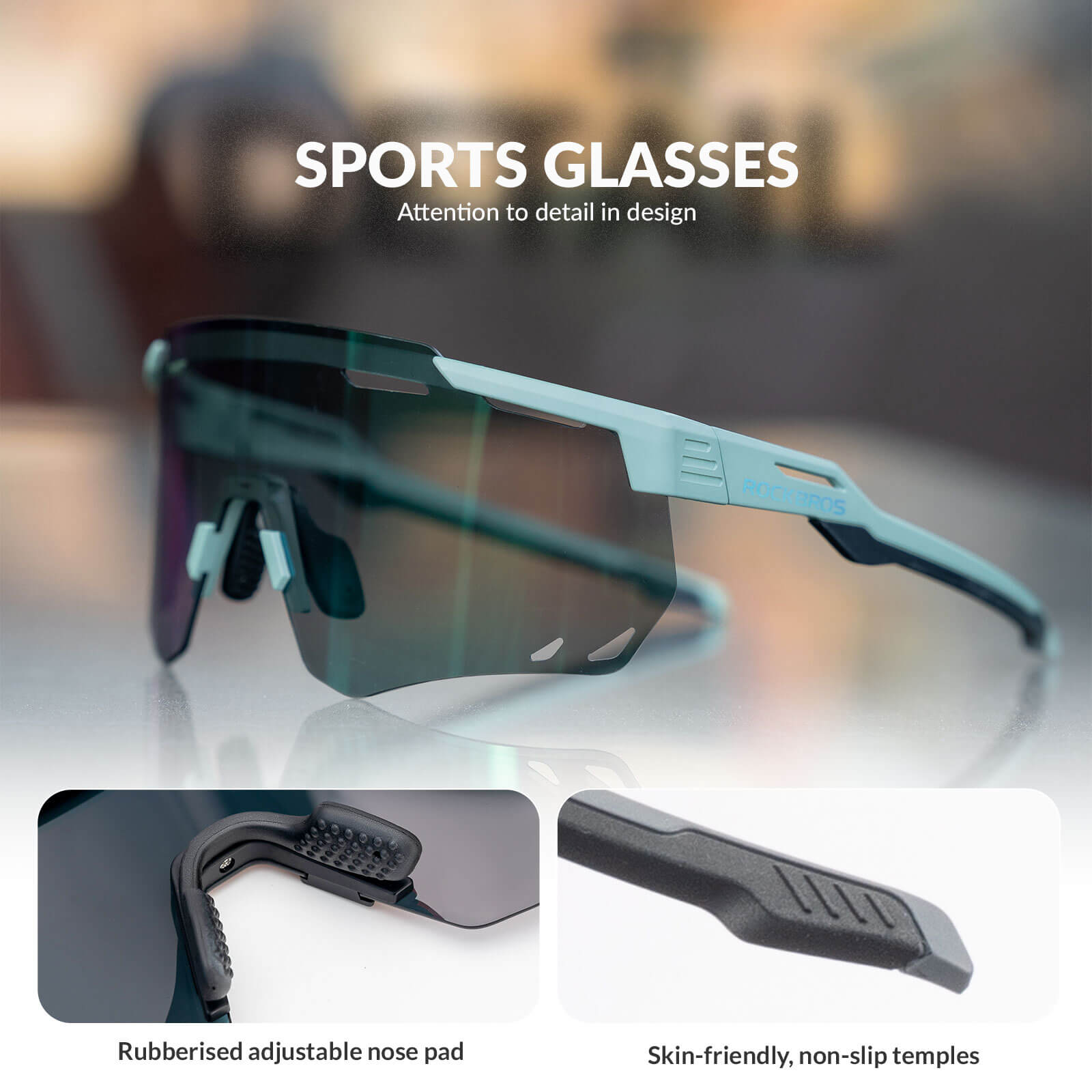 rockbros photochromic uv400 cycling sunglasses for outdoor riding
#color_azure green