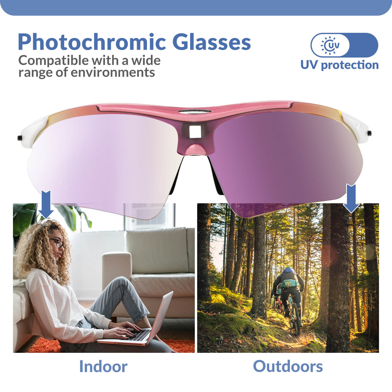 rockbros polarised sport sunglasses for cycling
#color_Pink (Photochromic)