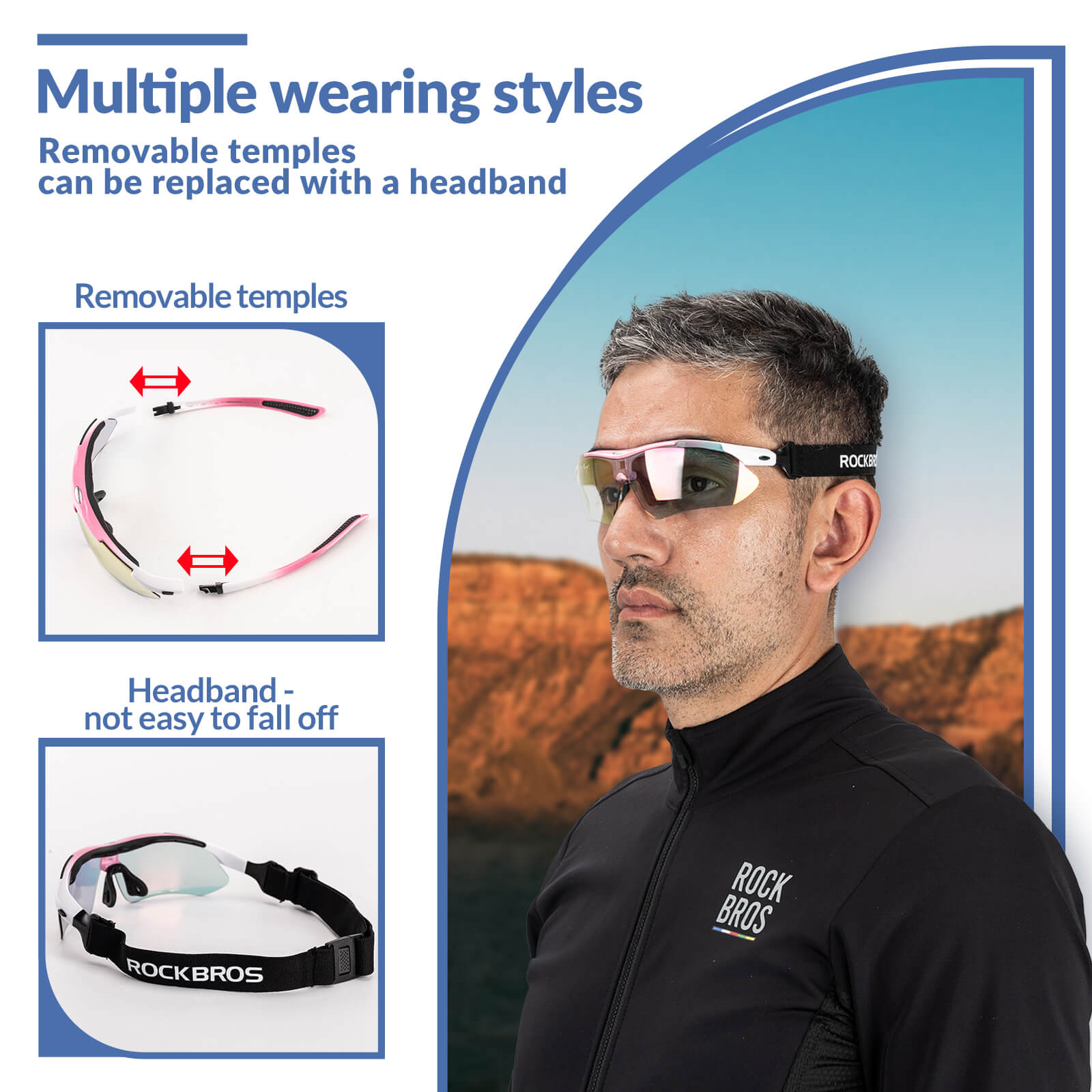 rockbros polarised sport sunglasses for cycling
#color_Pink (Photochromic)