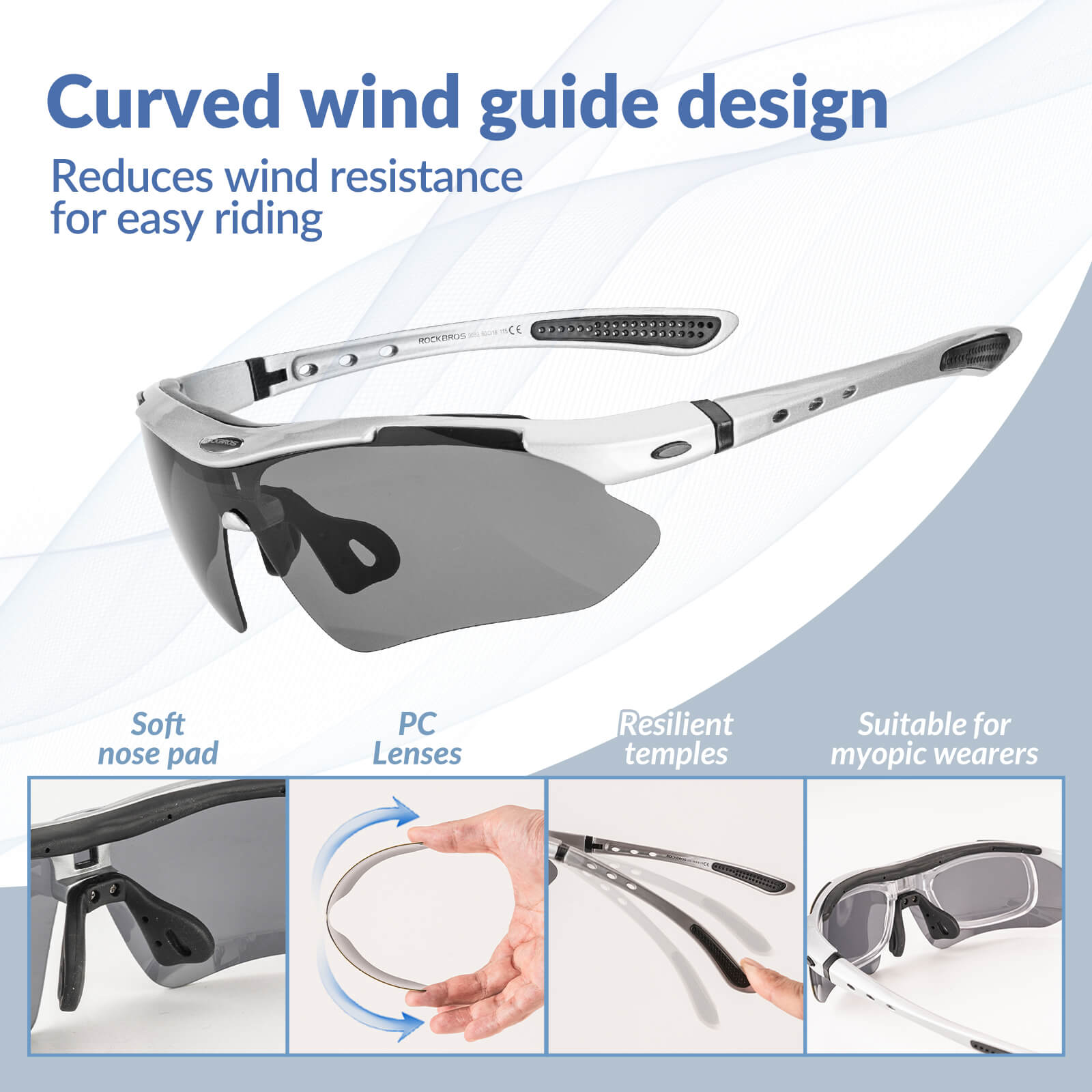 rockbros polarised sport sunglasses for cycling
#color_White (Polarised)