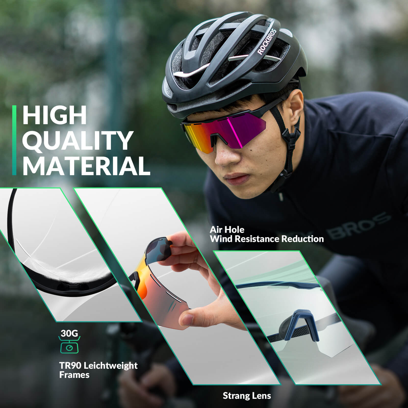 rockbros polarized cycling sunglasses for road and mountain riding.
#color_black