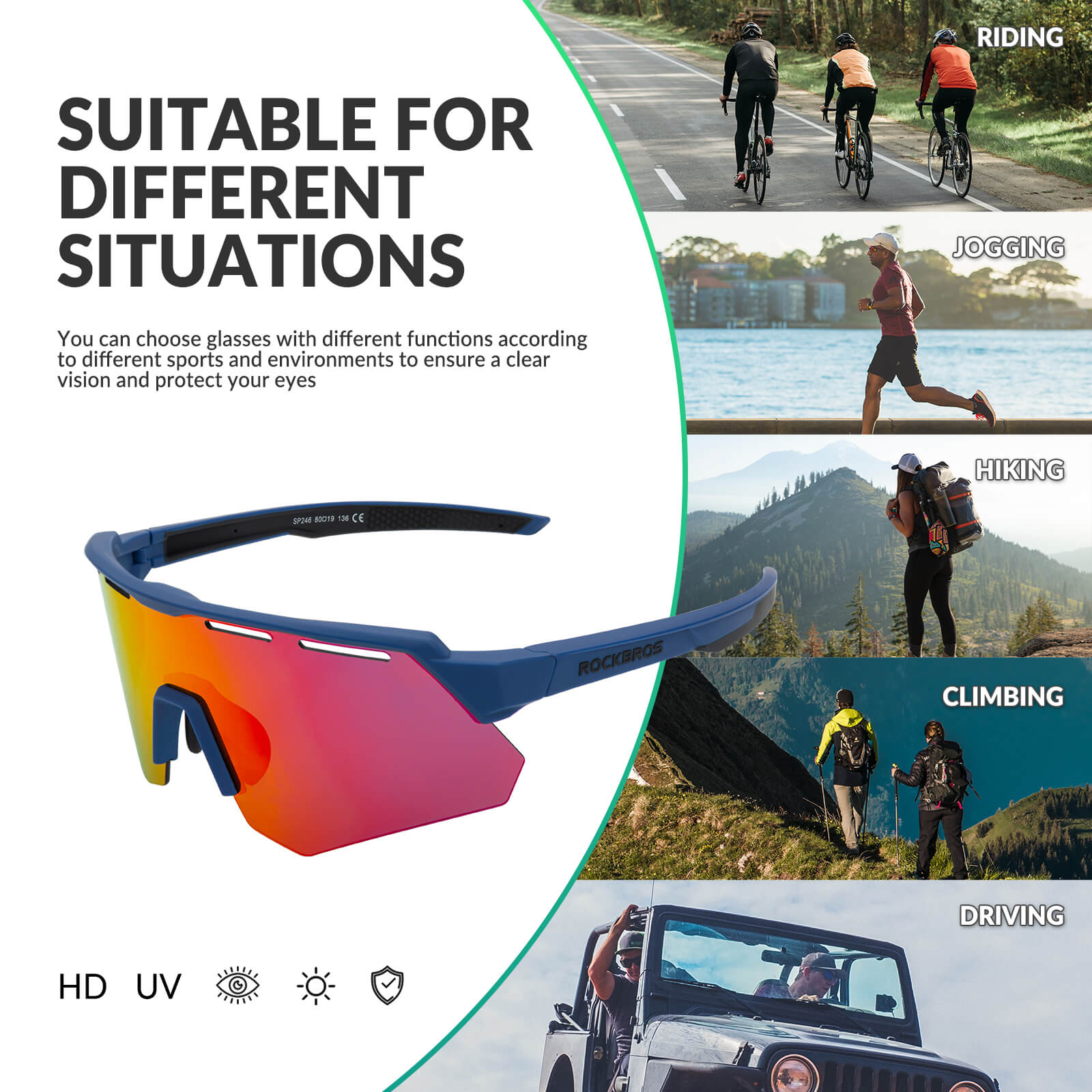 rockbros polarized cycling sunglasses for road and mountain riding.
#color_blue