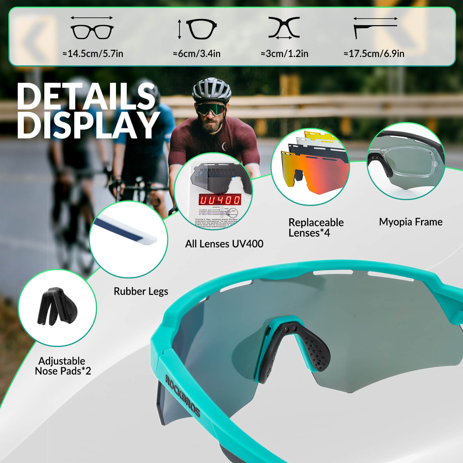 rockbros polarized cycling sunglasses for road and mountain riding.
#color_green