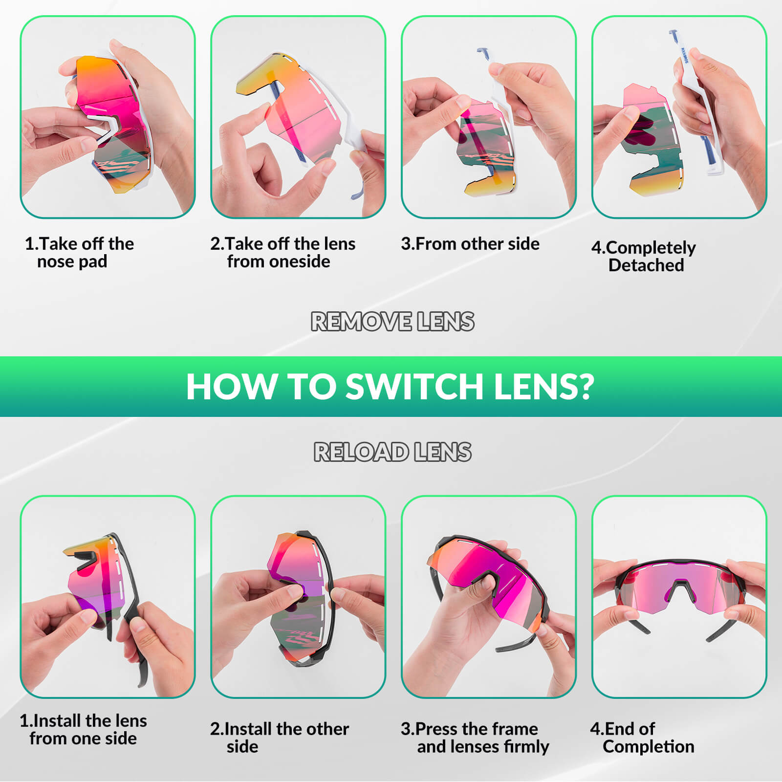 rockbros polarized cycling sunglasses for road and mountain riding.
#color_green