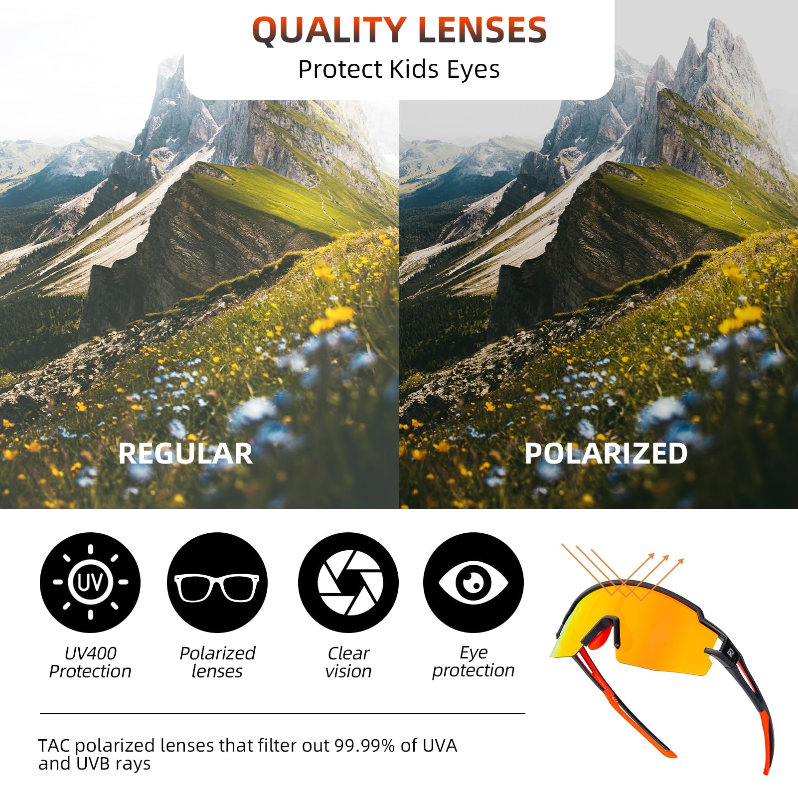 ROCKBROS Polarized Youth Kids UV400 Cycling Sports Sunglasses_Color Black Red