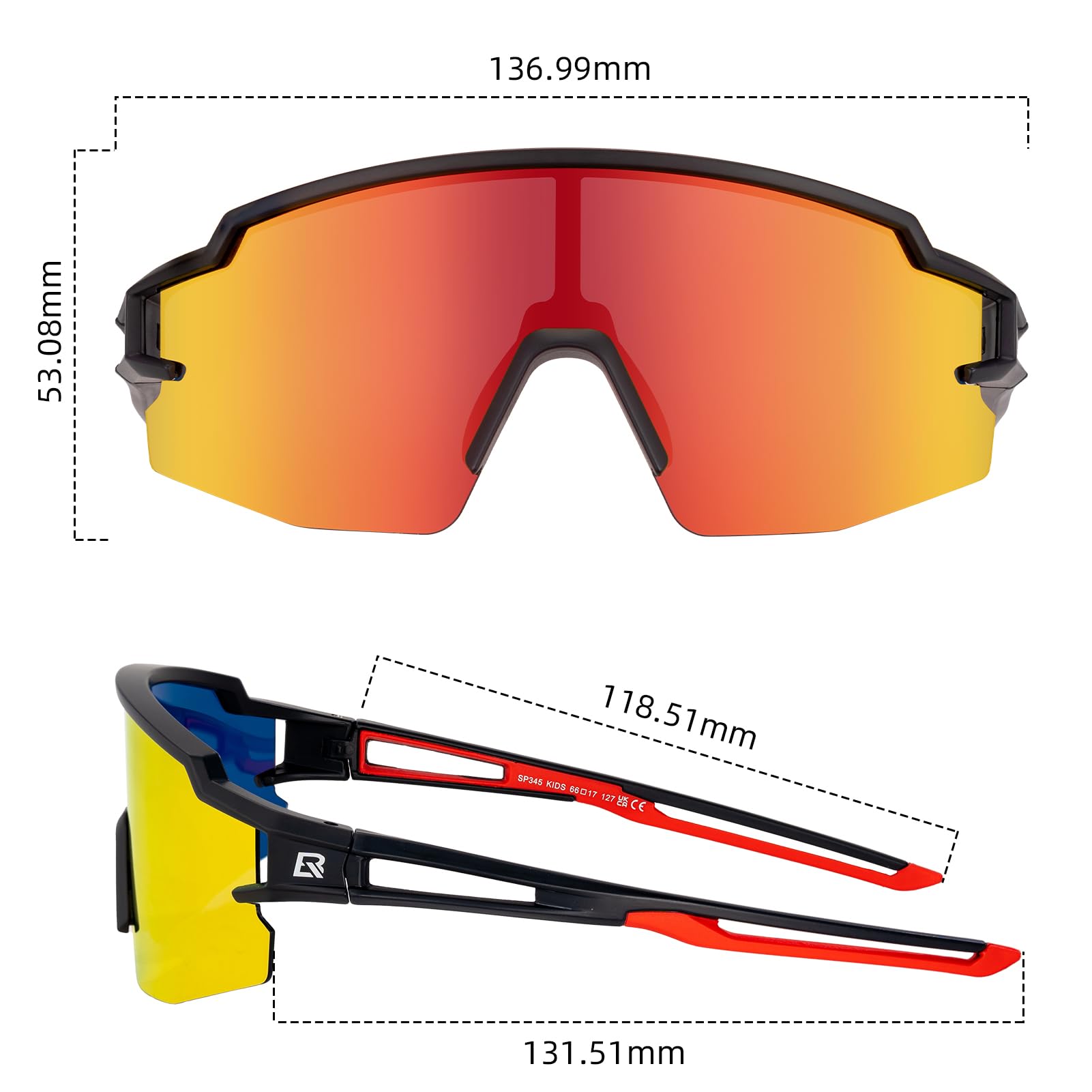 ROCKBROS Polarized Youth Kids UV400 Cycling Sports Sunglasses_Color Black Red