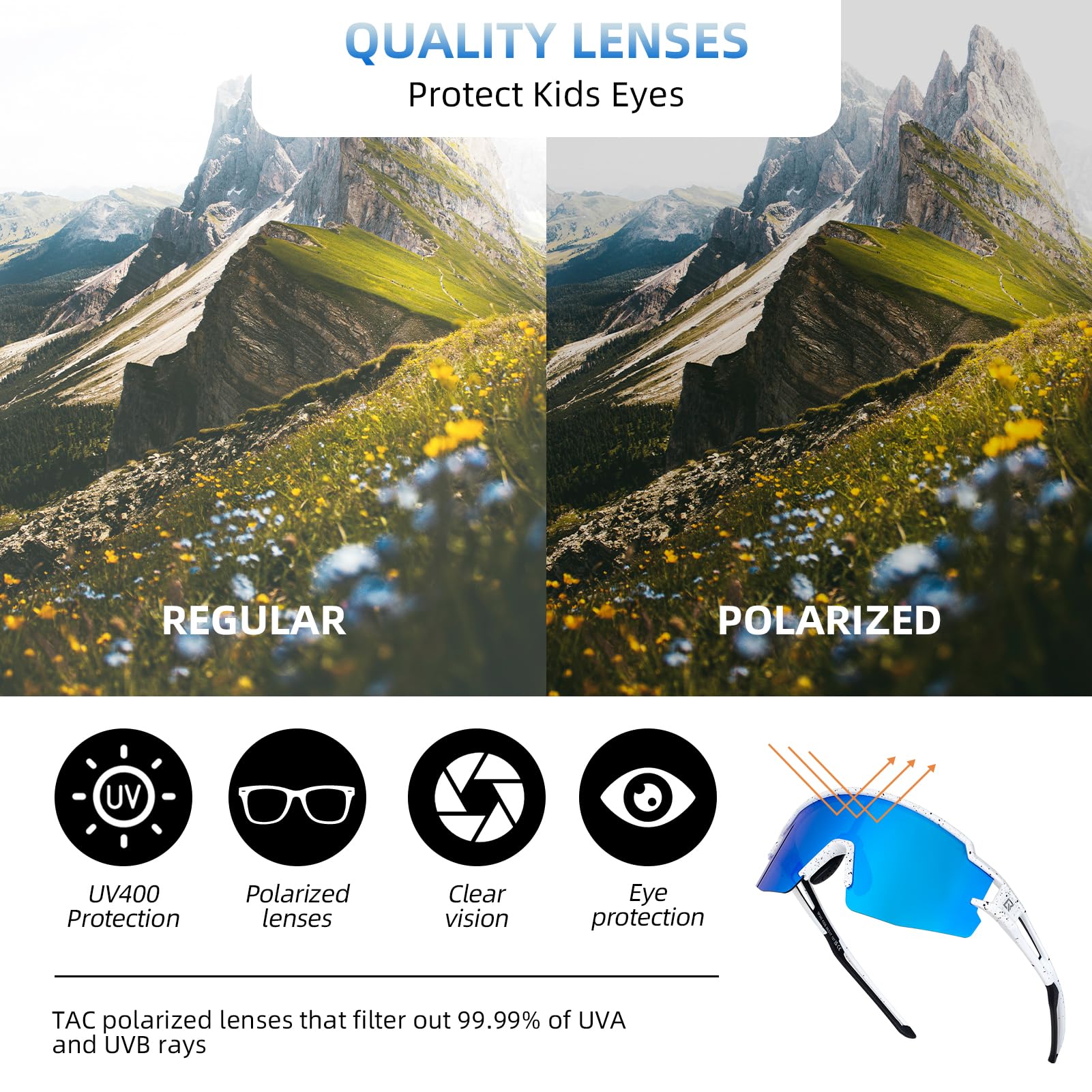 ROCKBROS Polarized Youth Kids UV400 Cycling Sports Sunglasses_Color White Blue