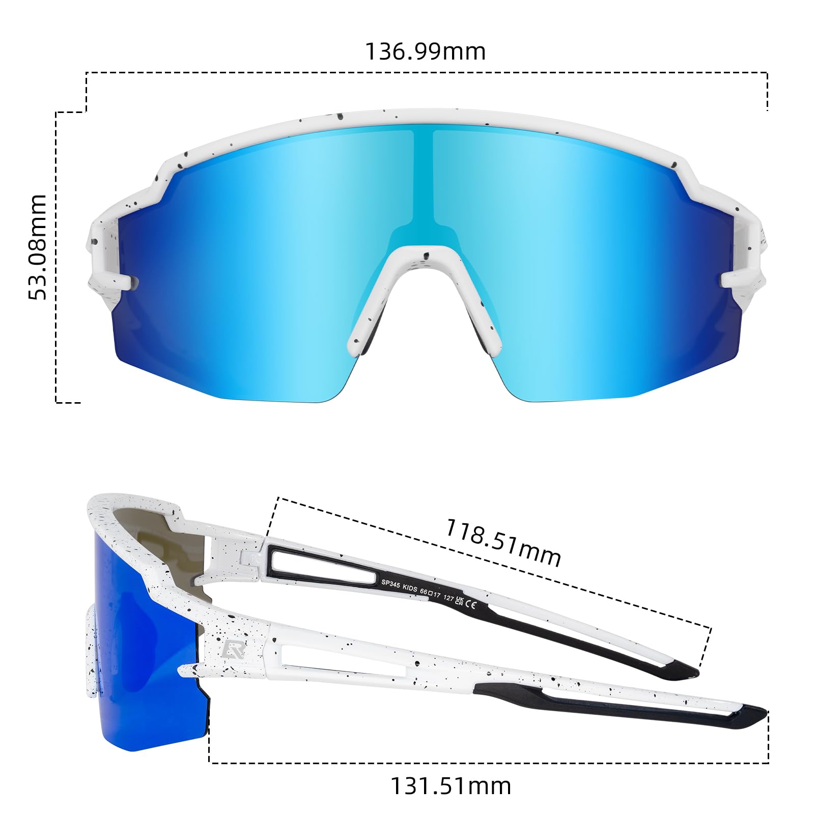 ROCKBROS Polarized Youth Kids UV400 Cycling Sports Sunglasses_Color White Blue