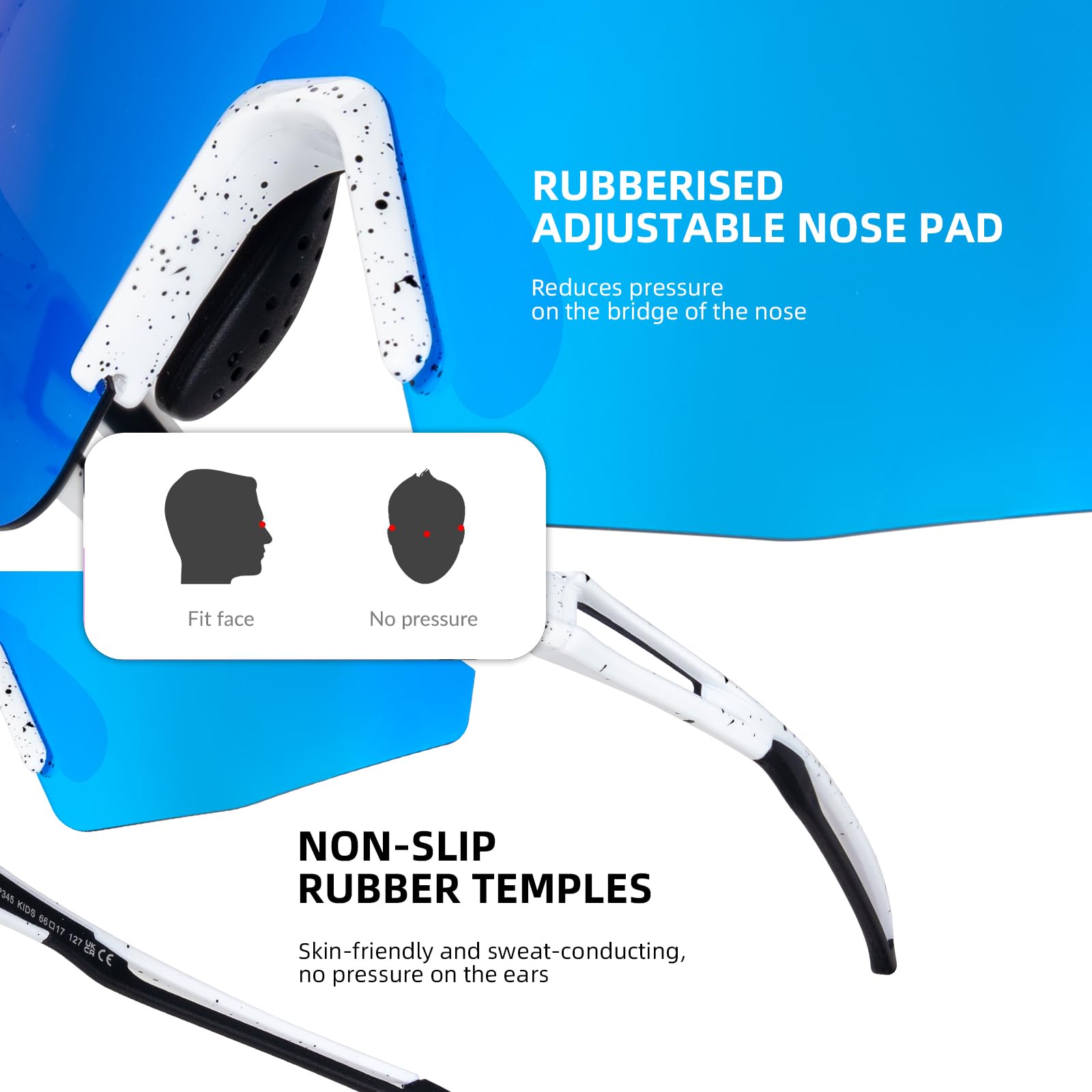 ROCKBROS Polarized Youth Kids UV400 Cycling Sports Sunglasses_Color White Blue