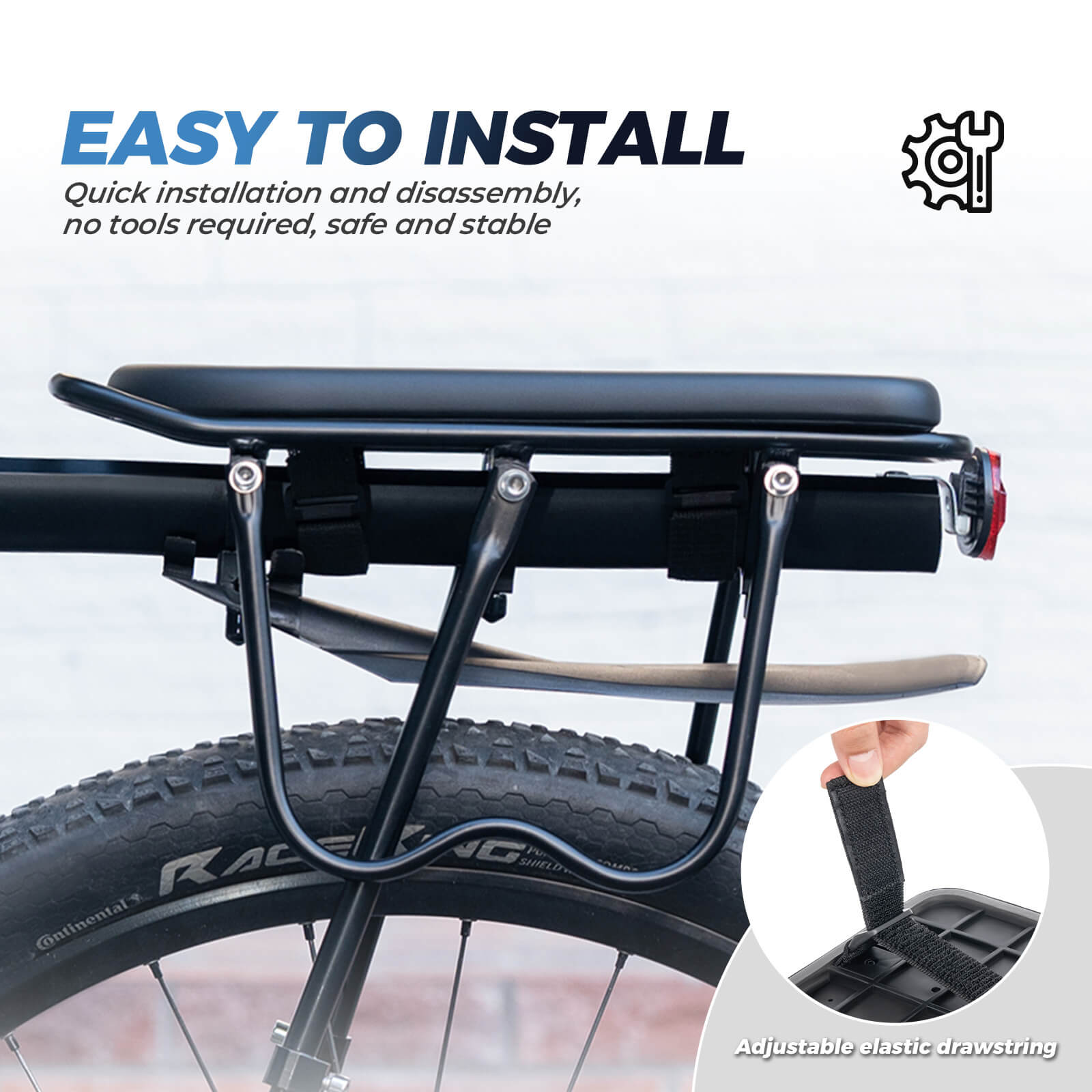 RockBros comfortable PU leather bike rear seat cushion for luggage racks, waterproof black padded bicycle passenger seat.