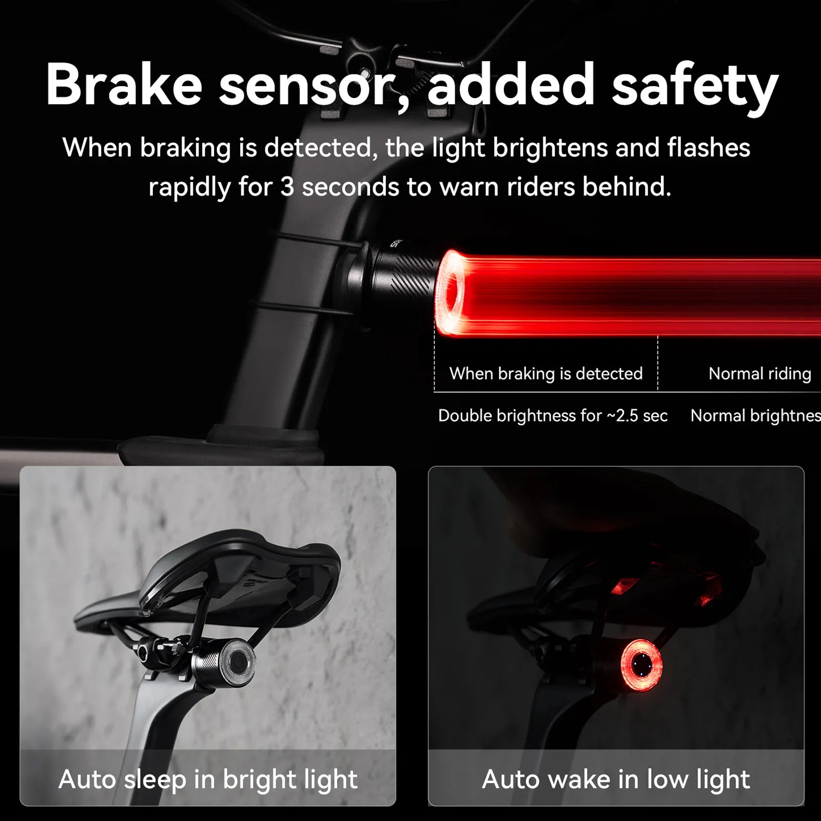 Rockbros Q1 Ultra Smart Bike Tail Light in premium black aluminium alloy