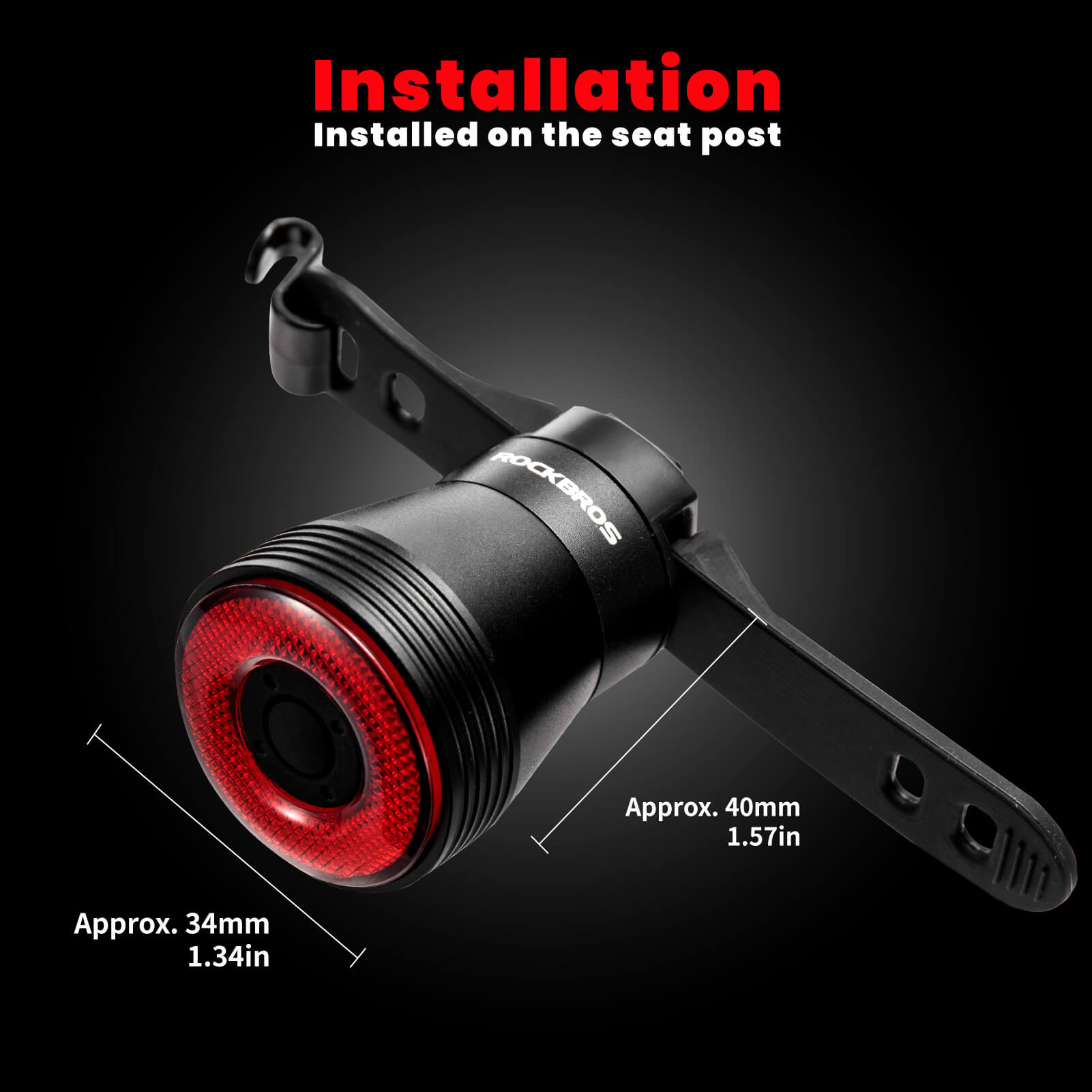 ROCKBROS brake-sensing bike tail light for night cycling.
#option_TL907Q50-Saddle + Seatpost Mount