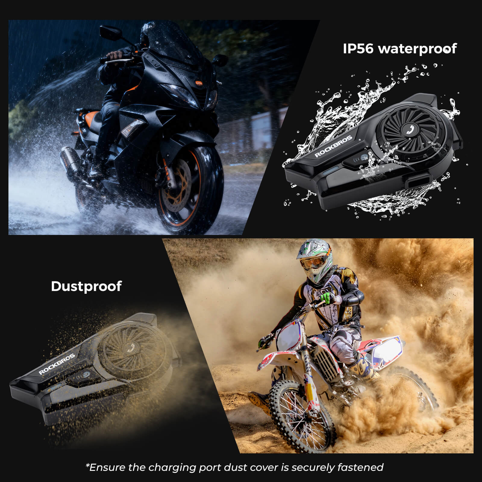 ROCKBROS R1 Bluetooth helmet headset with hands-free calling for motorcycle riding.