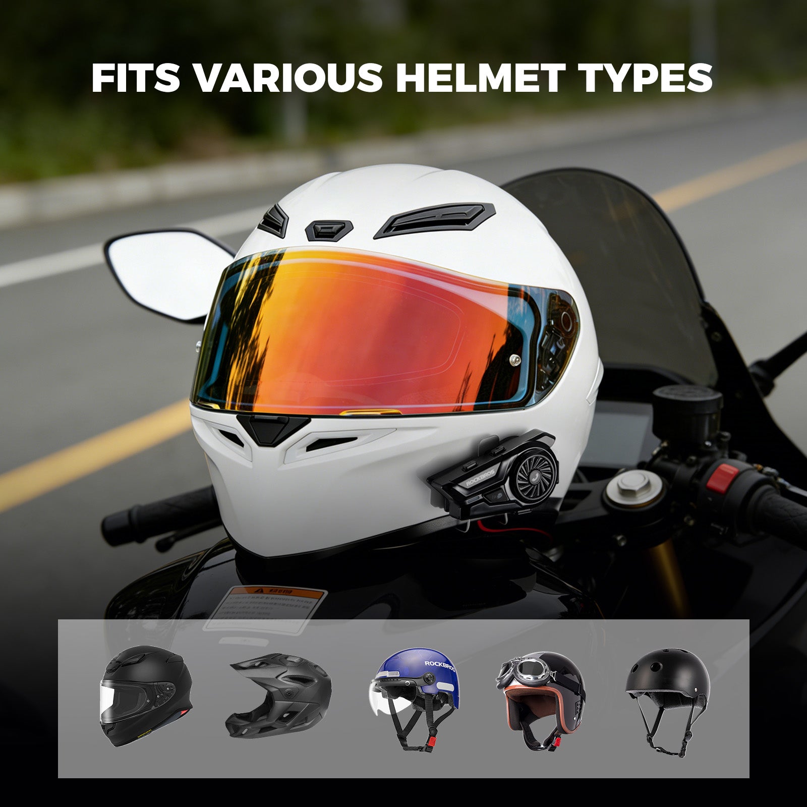 ROCKBROS R1 Bluetooth helmet headset with hands-free calling for motorcycle riding.