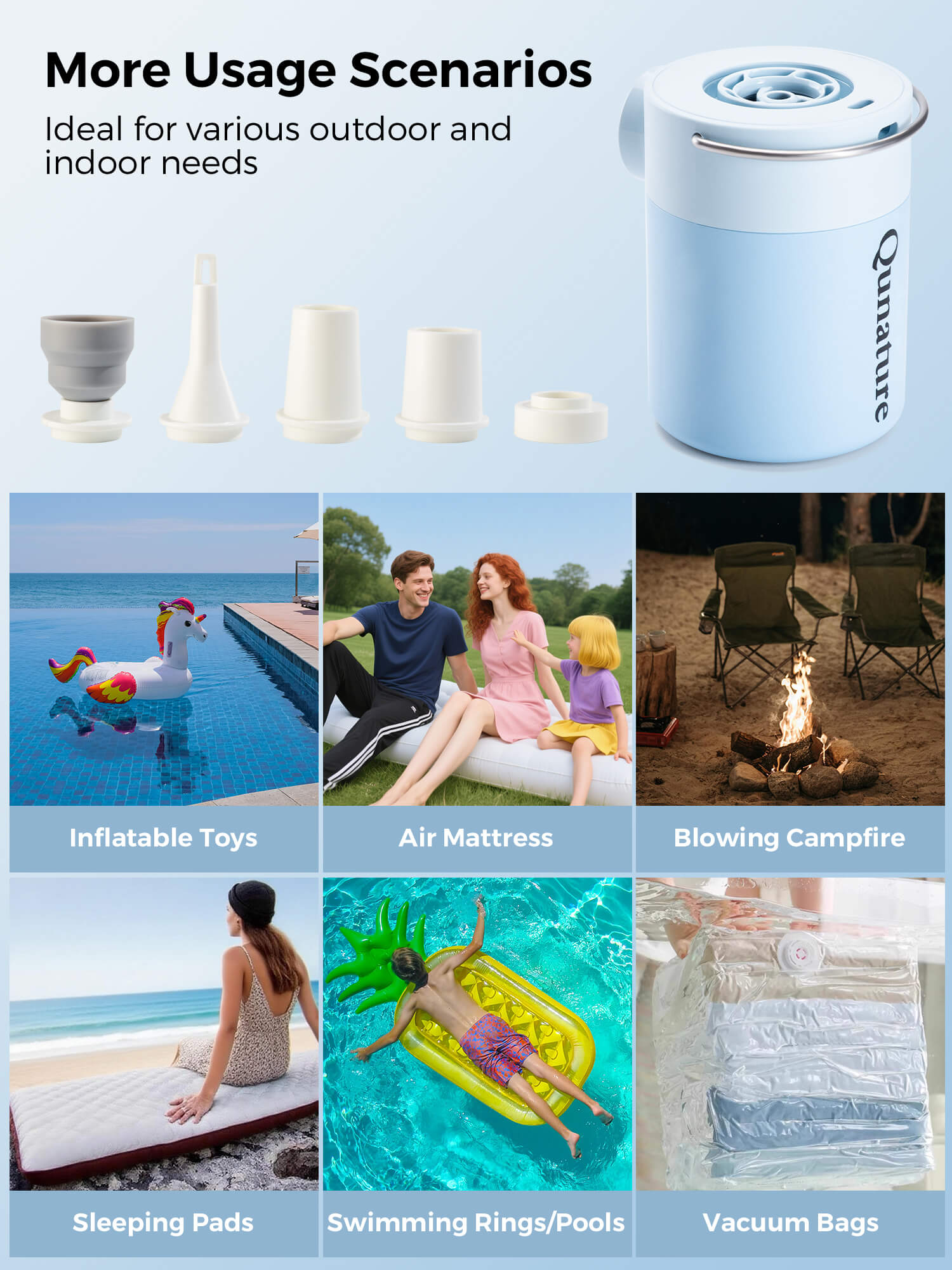 Qunature Rapid-Fill Mini Electric Pump, High-Pressure Cordless Air Inflator for Portable Use.
#color_sky blue