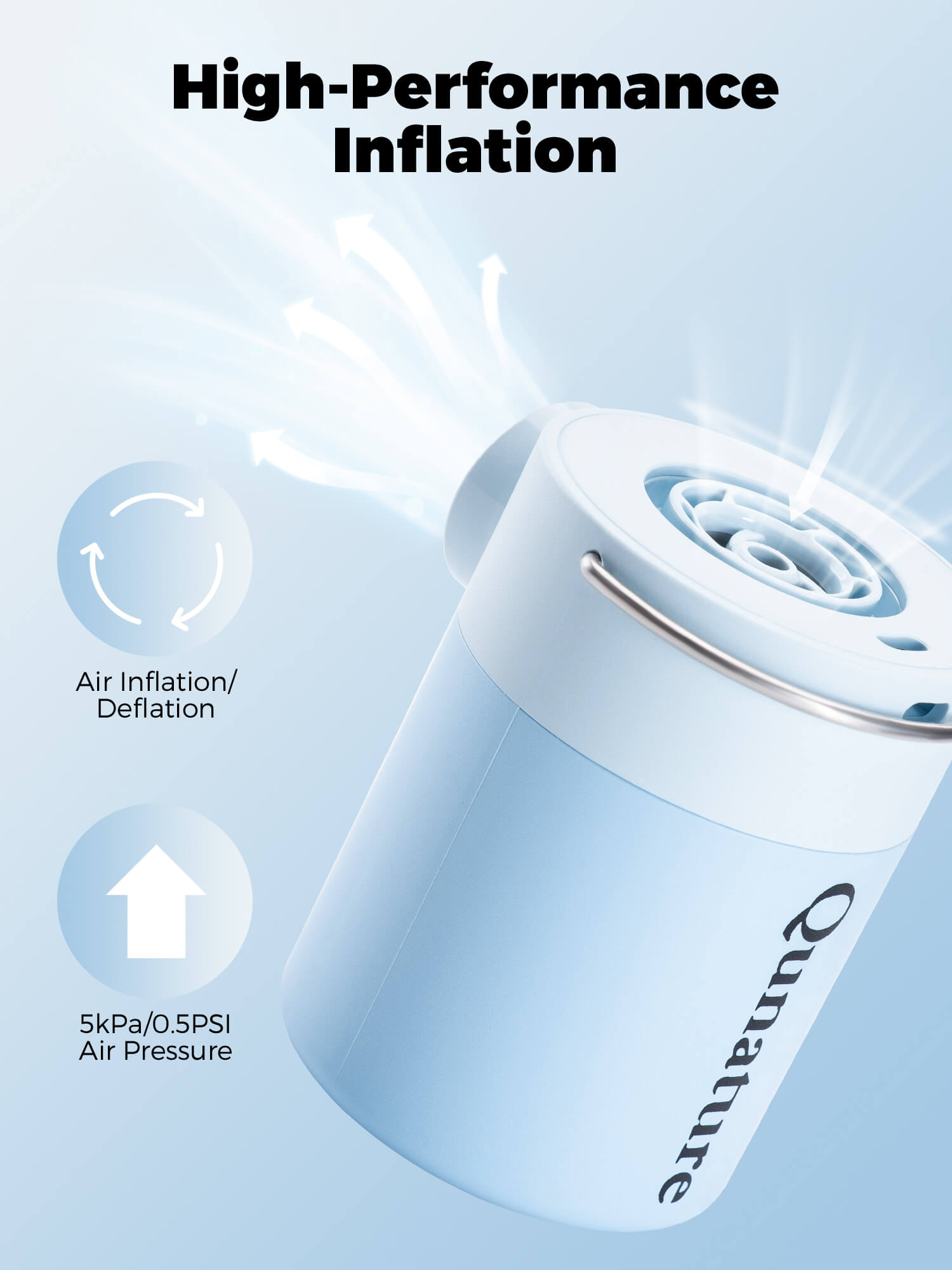 Qunature Rapid-Fill Mini Electric Pump, High-Pressure Cordless Air Inflator for Portable Use.
#color_sky blue
