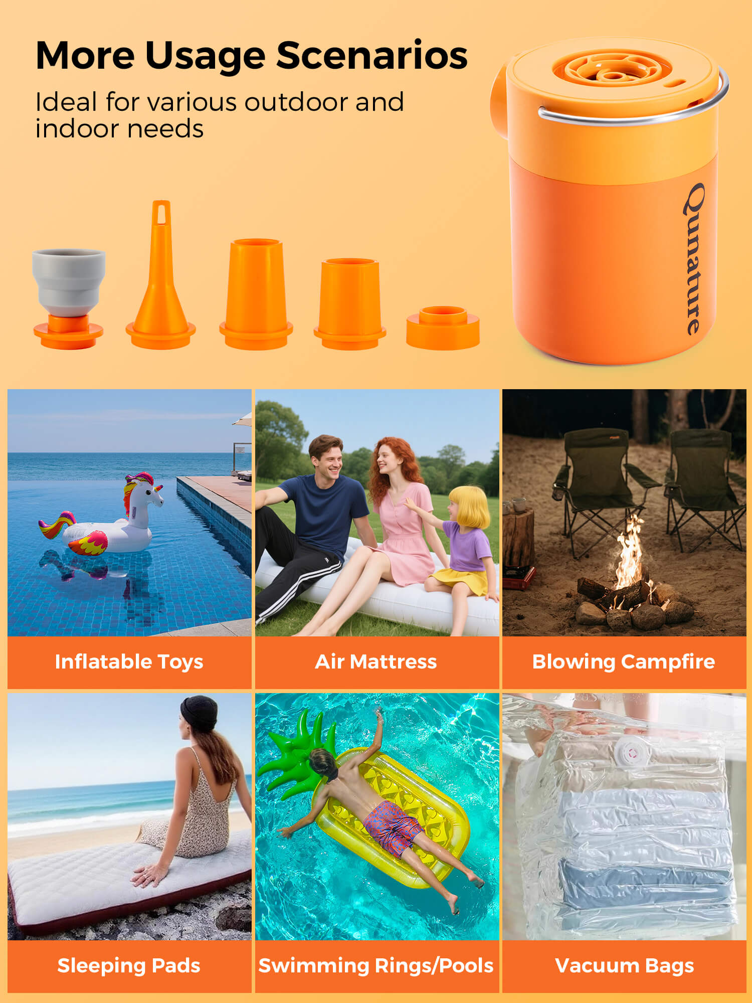 Qunature Rapid-Fill Mini Electric Pump, High-Pressure Cordless Air Inflator for Portable Use.
#color_orange