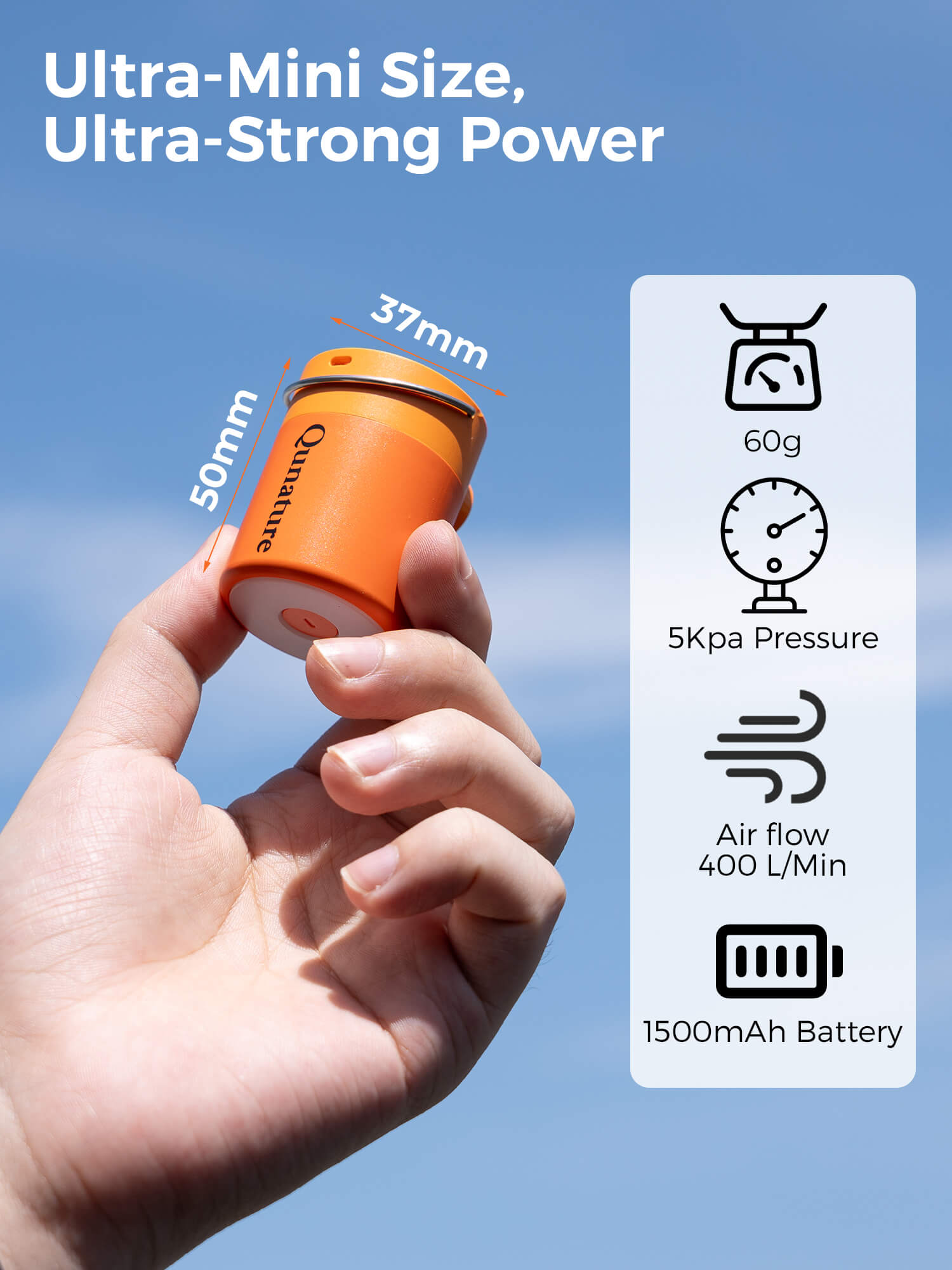 Qunature Rapid-Fill Mini Electric Pump, High-Pressure Cordless Air Inflator for Portable Use.
#color_orange