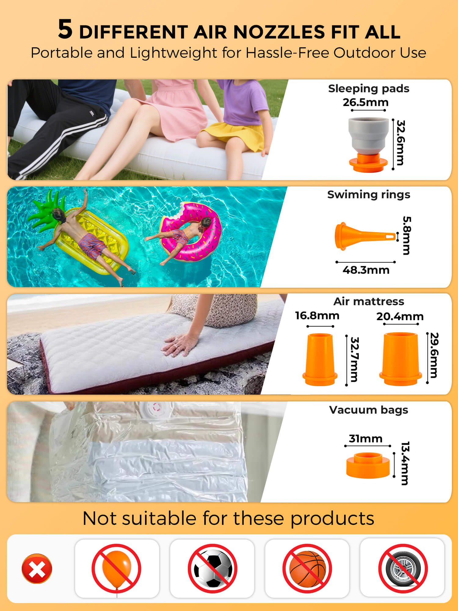 Qunature Rapid-Fill Mini Electric Pump, High-Pressure Cordless Air Inflator for Portable Use.
#color_orange