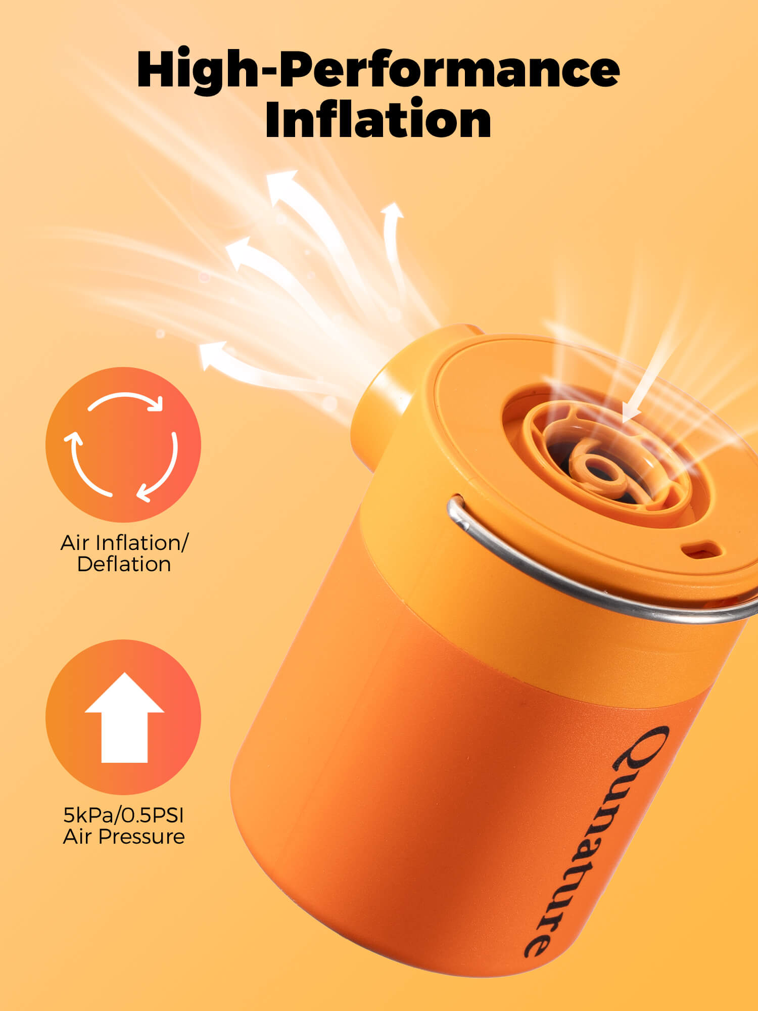 Qunature Rapid-Fill Mini Electric Pump, High-Pressure Cordless Air Inflator for Portable Use.
#color_orange