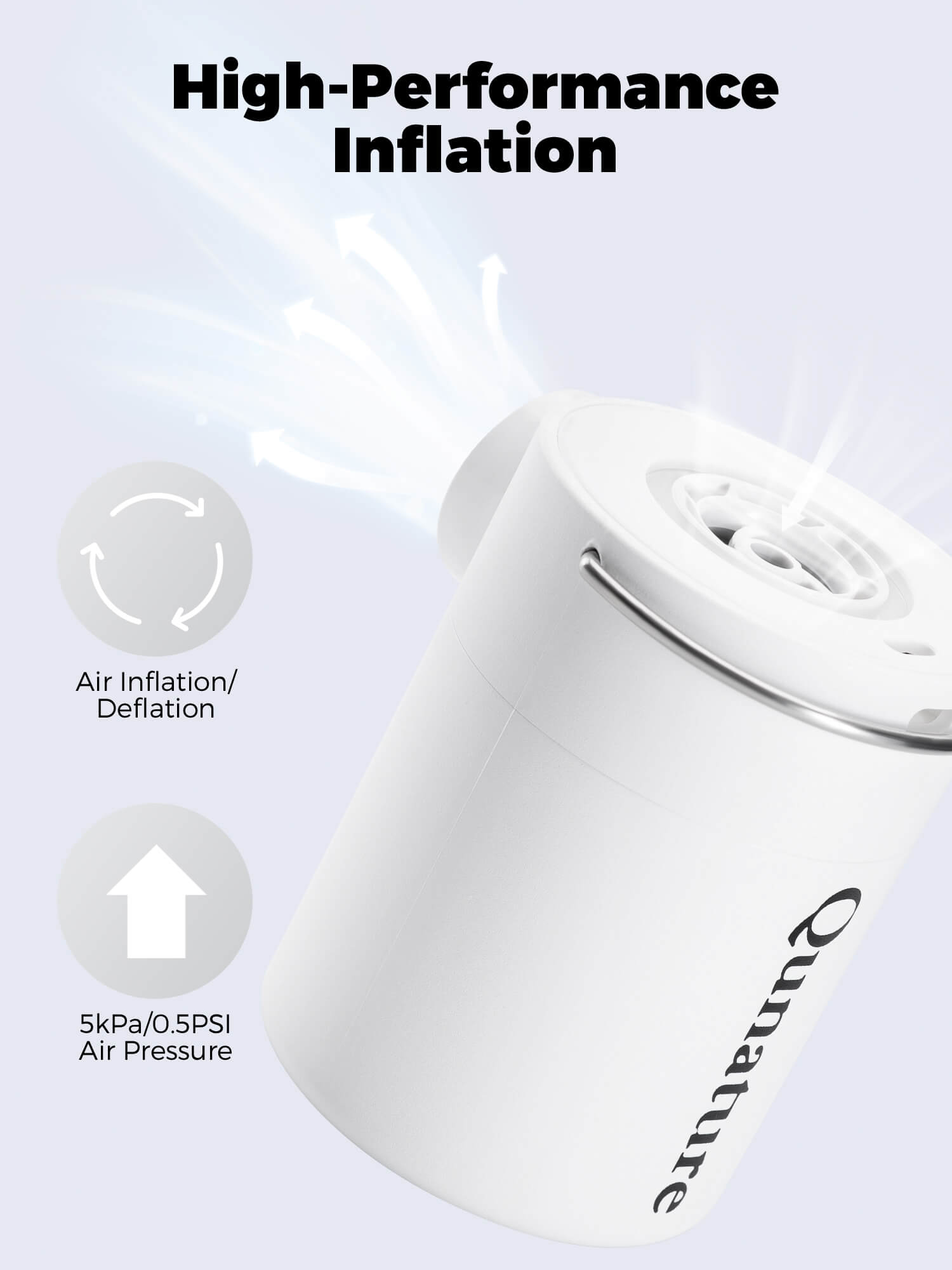 Qunature Rapid-Fill Mini Electric Pump, High-Pressure Cordless Air Inflator for Portable Use.
#color_white