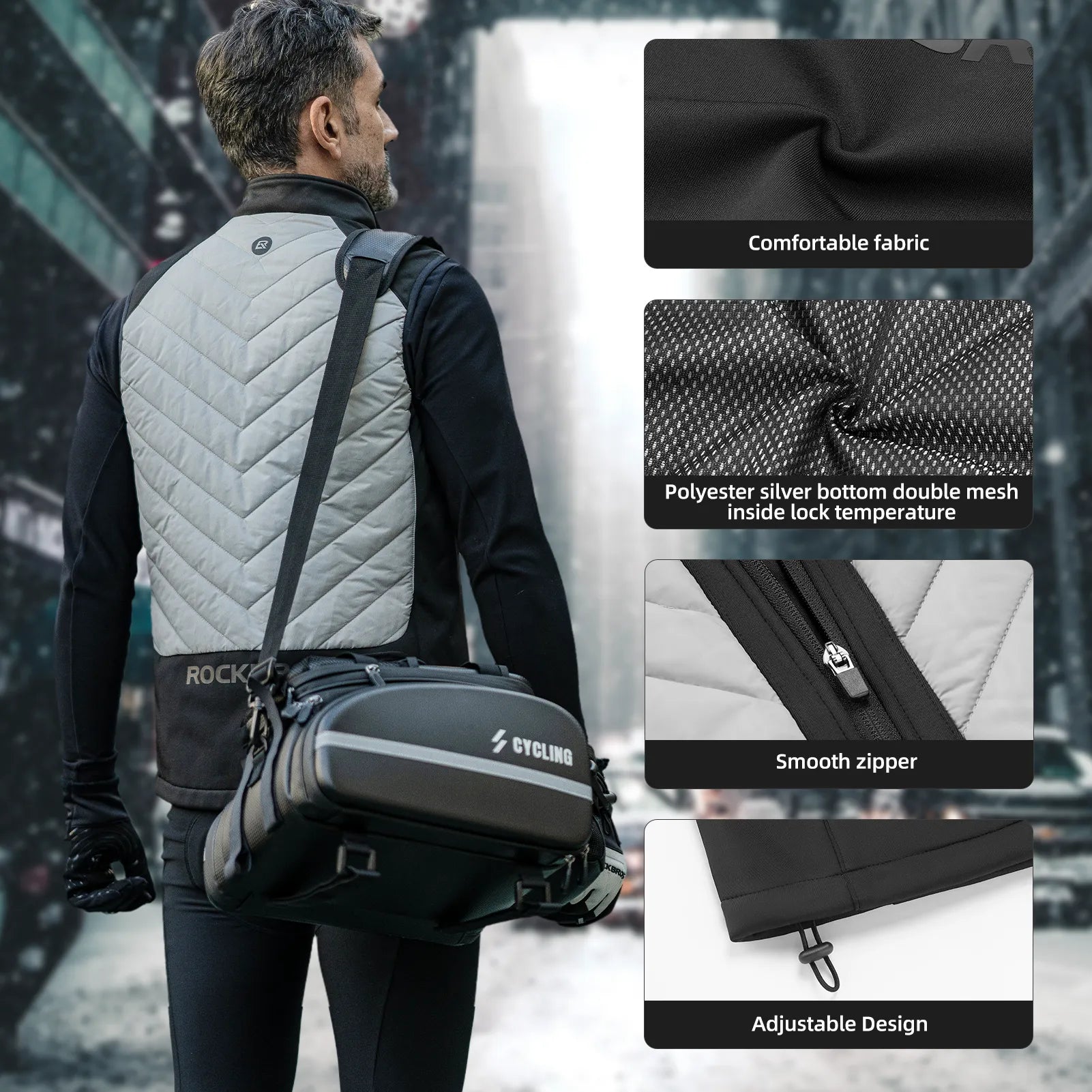 ROCKBROS rechargeable heated vest with 5 heating zones front view