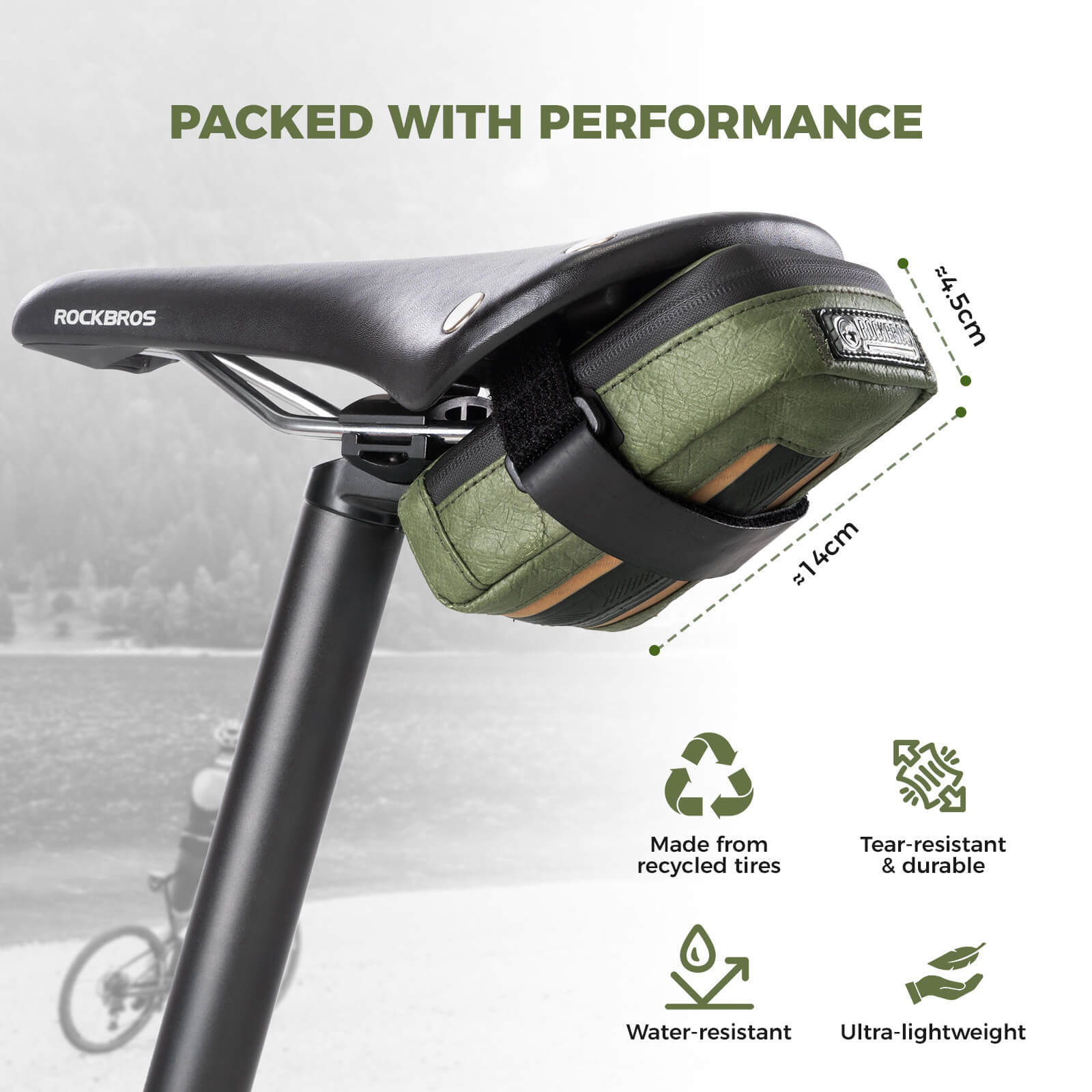 ROCKBROS recycled tire bike saddle bag for daily cycling and commuting