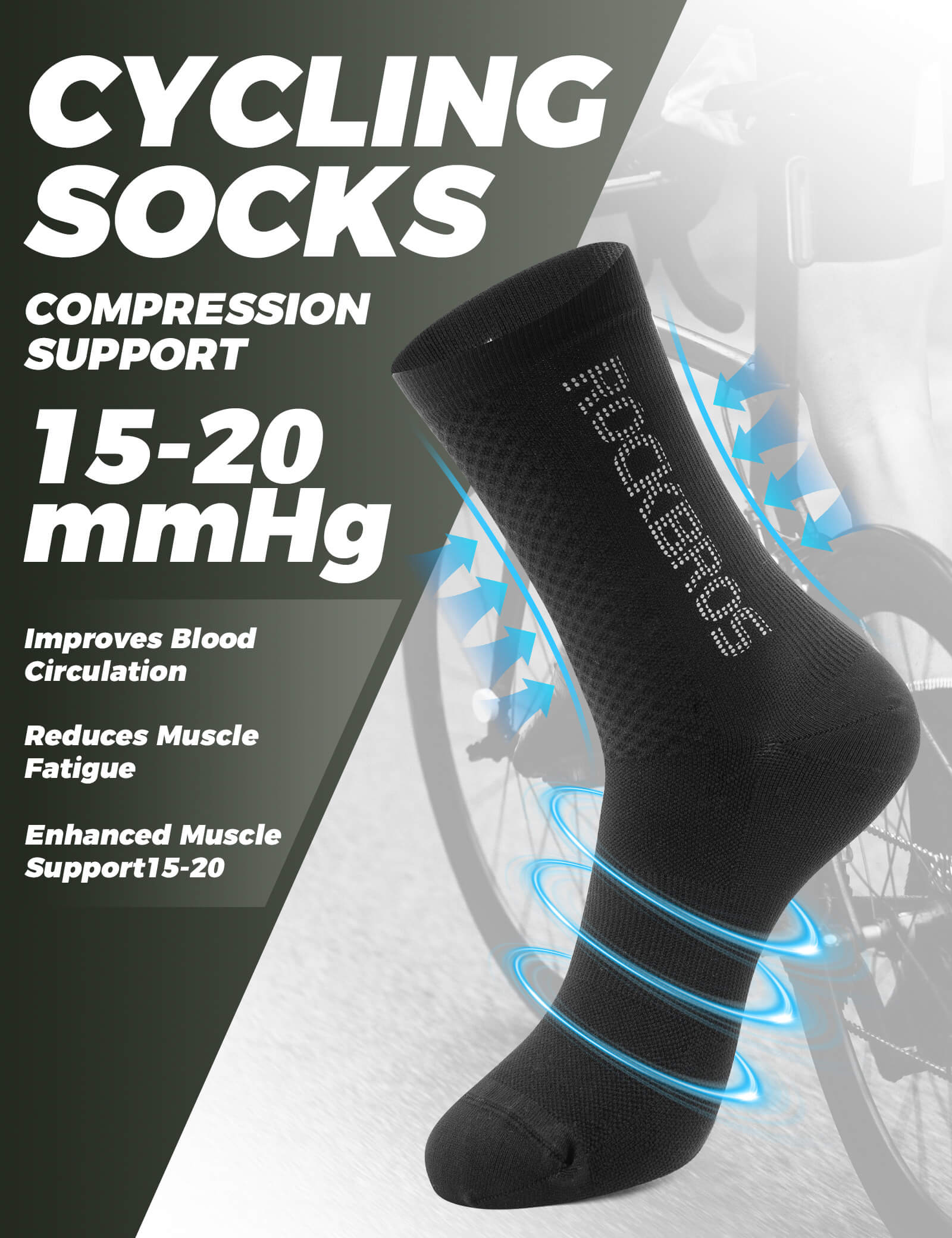 ROCKBROS reflective breathable cycling socks for road cycling.
#color_white