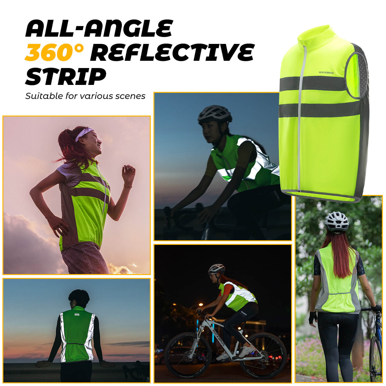 rockbros breathable cycling running vest for visibility.