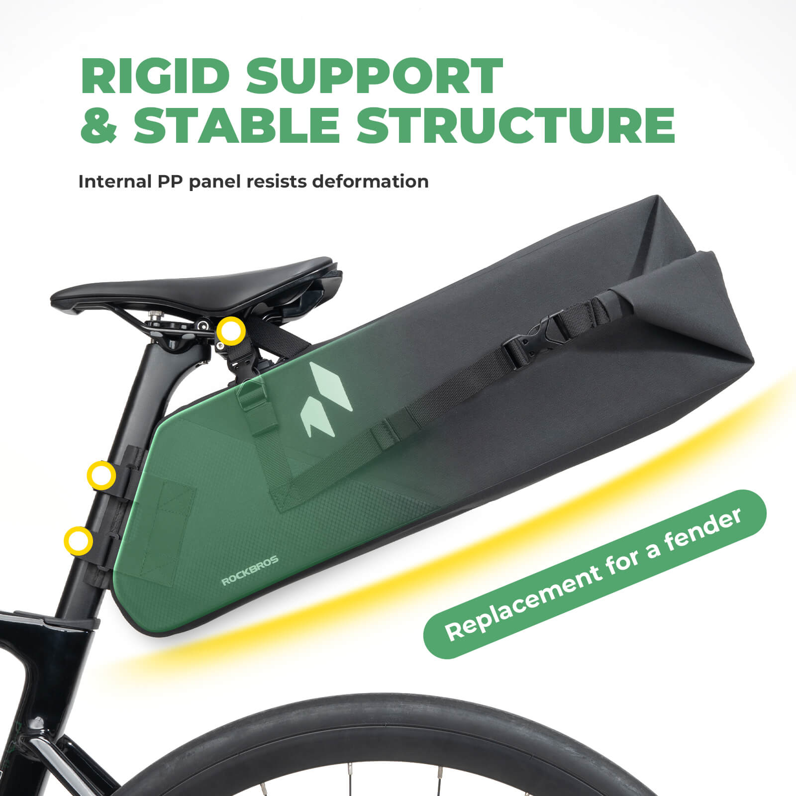 rockbros waterproof 13l saddle bag for rainy day cycling.