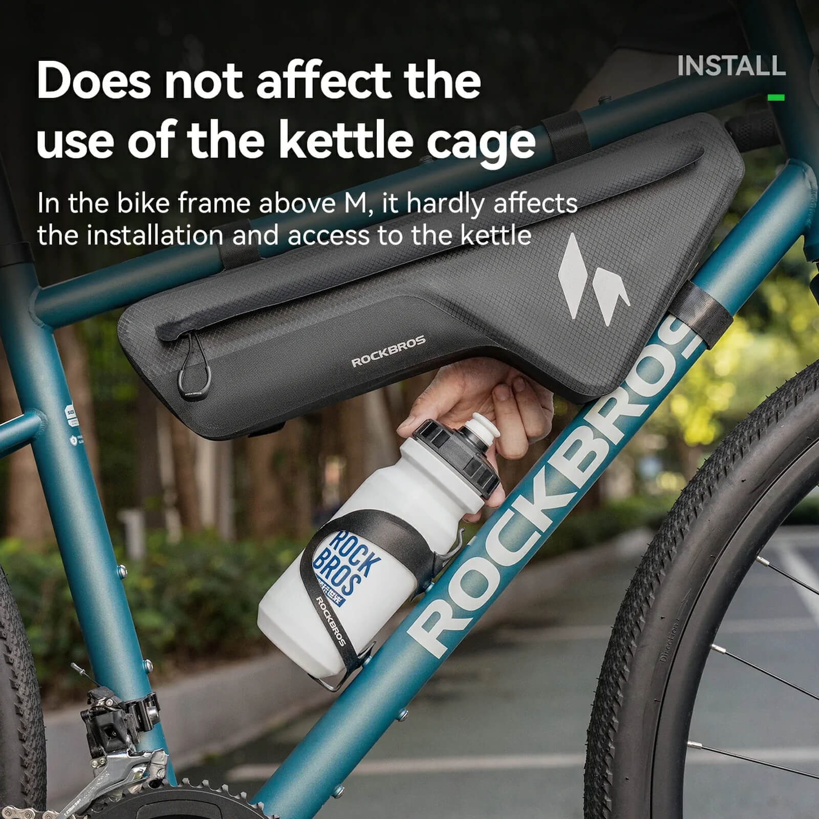 ROCKBROS rainproof bike bag protecting tools during rainy rides.