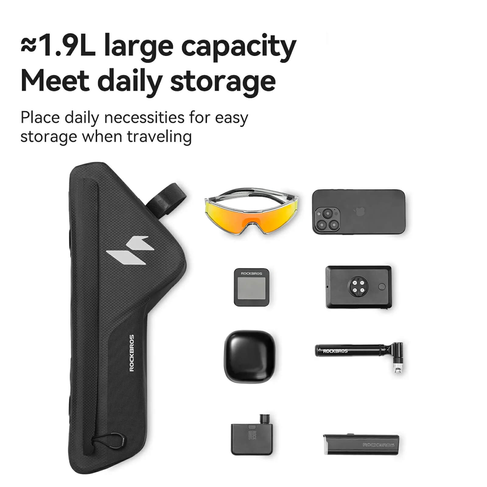 ROCKBROS rainproof bike bag protecting tools during rainy rides.