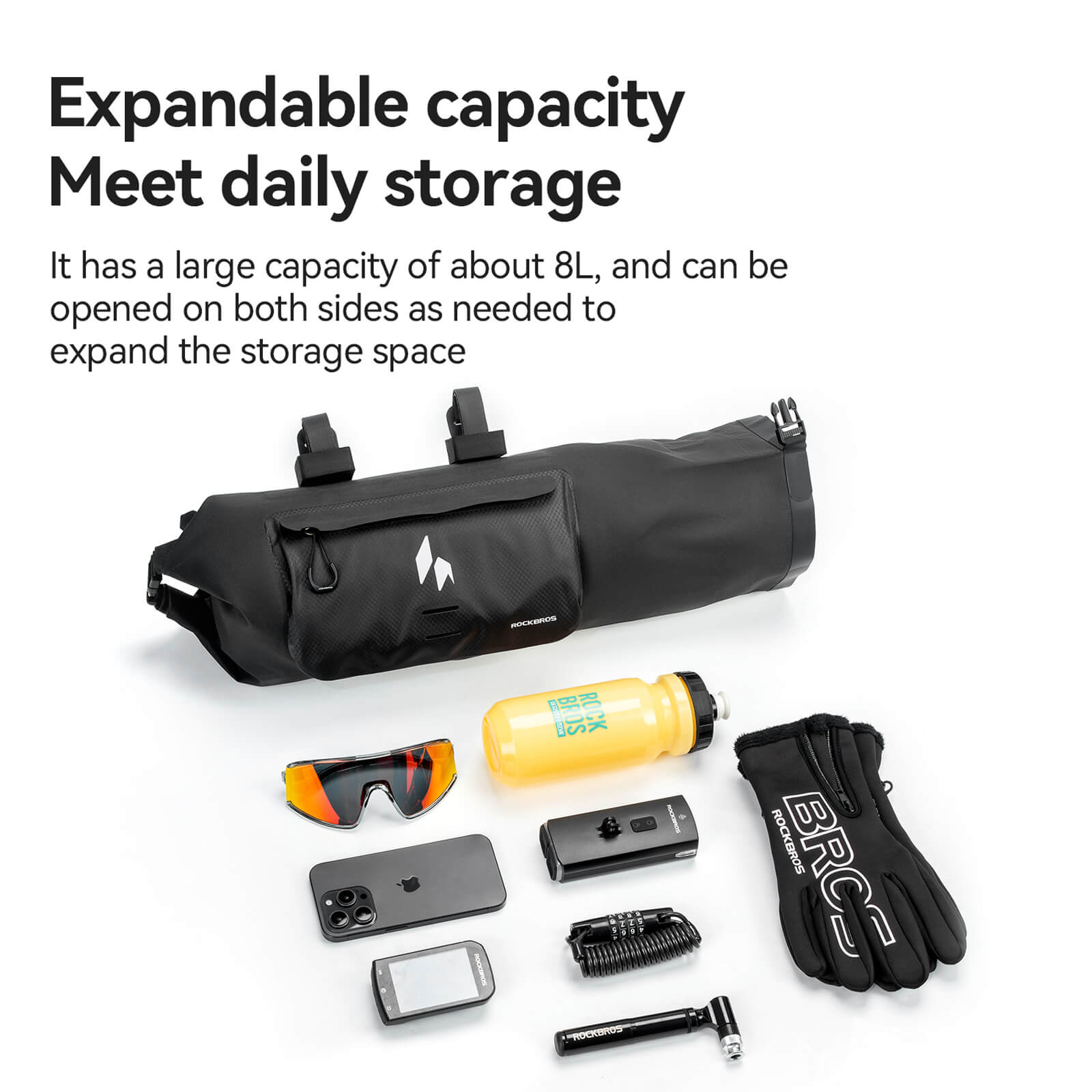 ROCKBROS waterproof 8l handlebar bag for rainy day cycling.