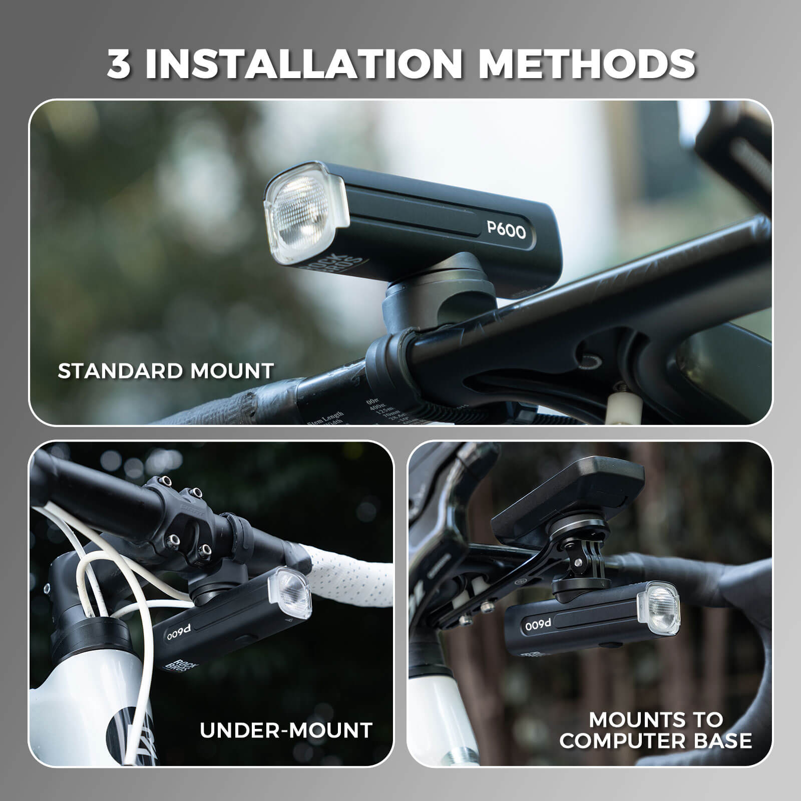ROCKBROS Road to Sky 600-1500LM high brightness bike light set for night riding.
#options_600LM