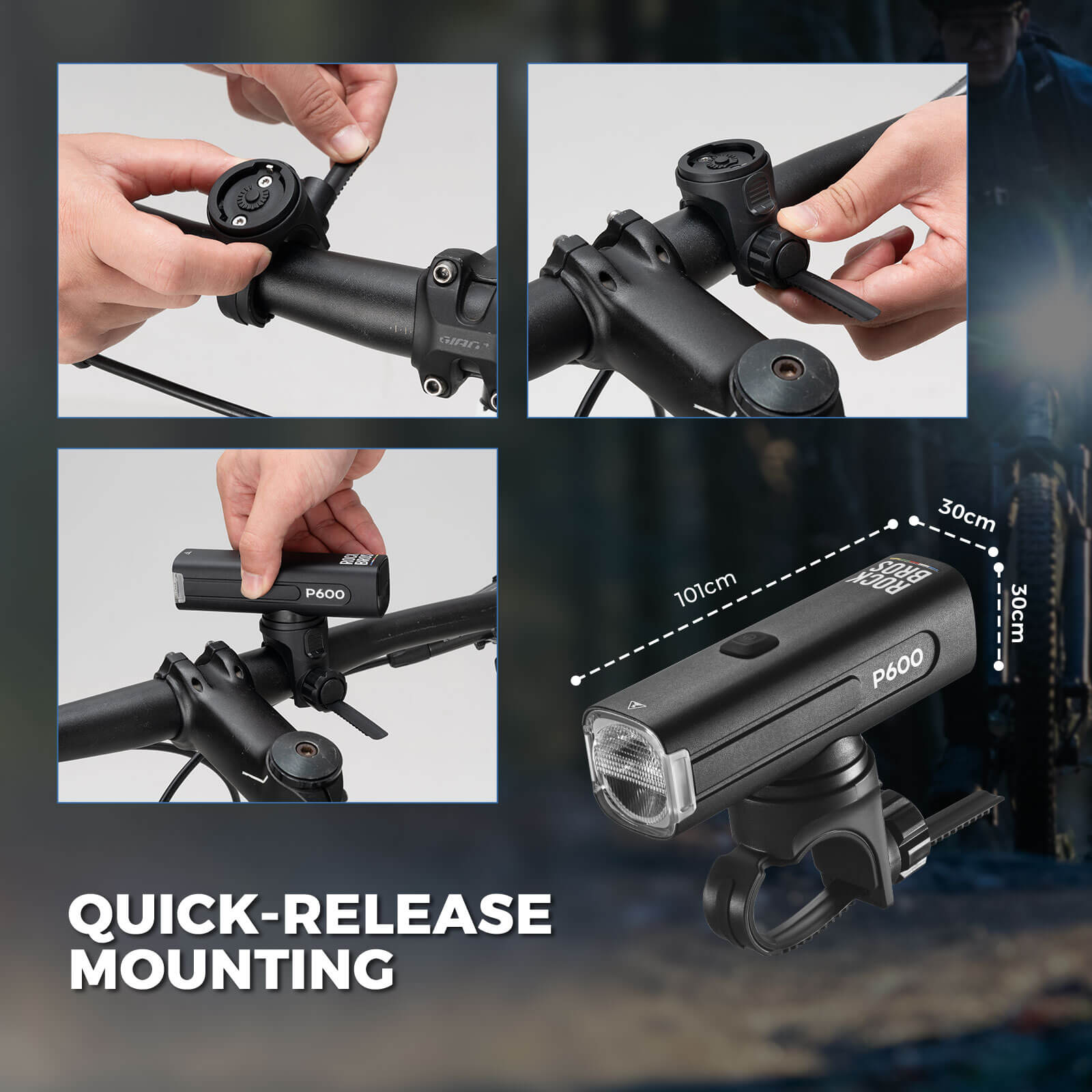 ROCKBROS Road to Sky 600-1500LM high brightness bike light set for night riding.
#options_600LM