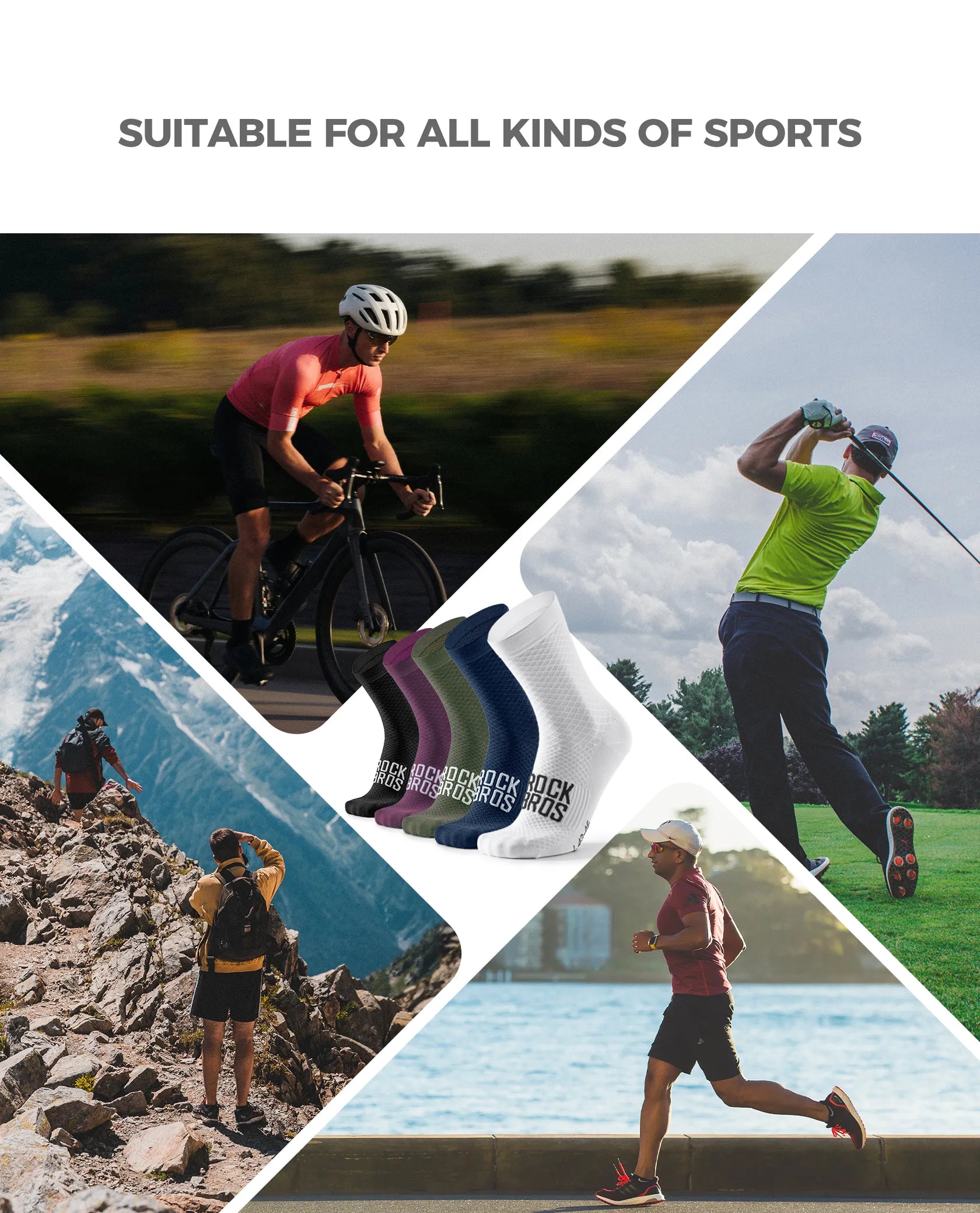 ROCKBROS Road to Sky series professional cycling socks with elastic rib cuff for men and women.
#color_purple