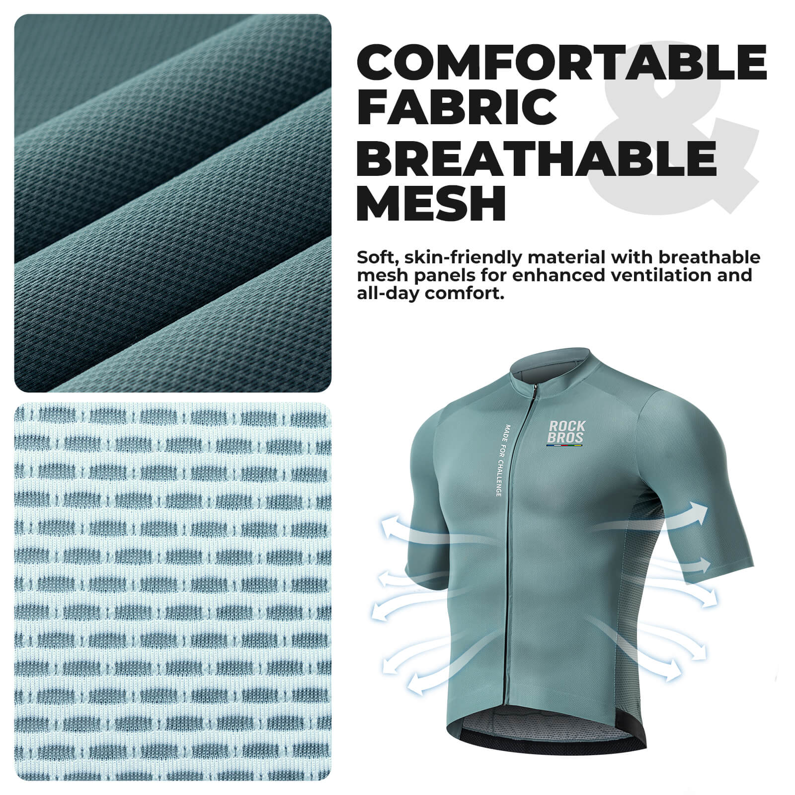 rockbros road to sky men's cycling t-shirt breathable fabric.
#color_icy cloud grey
